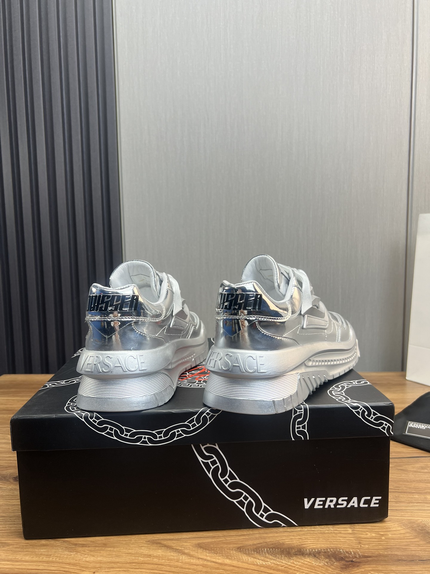 Versace Medusa Leather Sneakers Silver