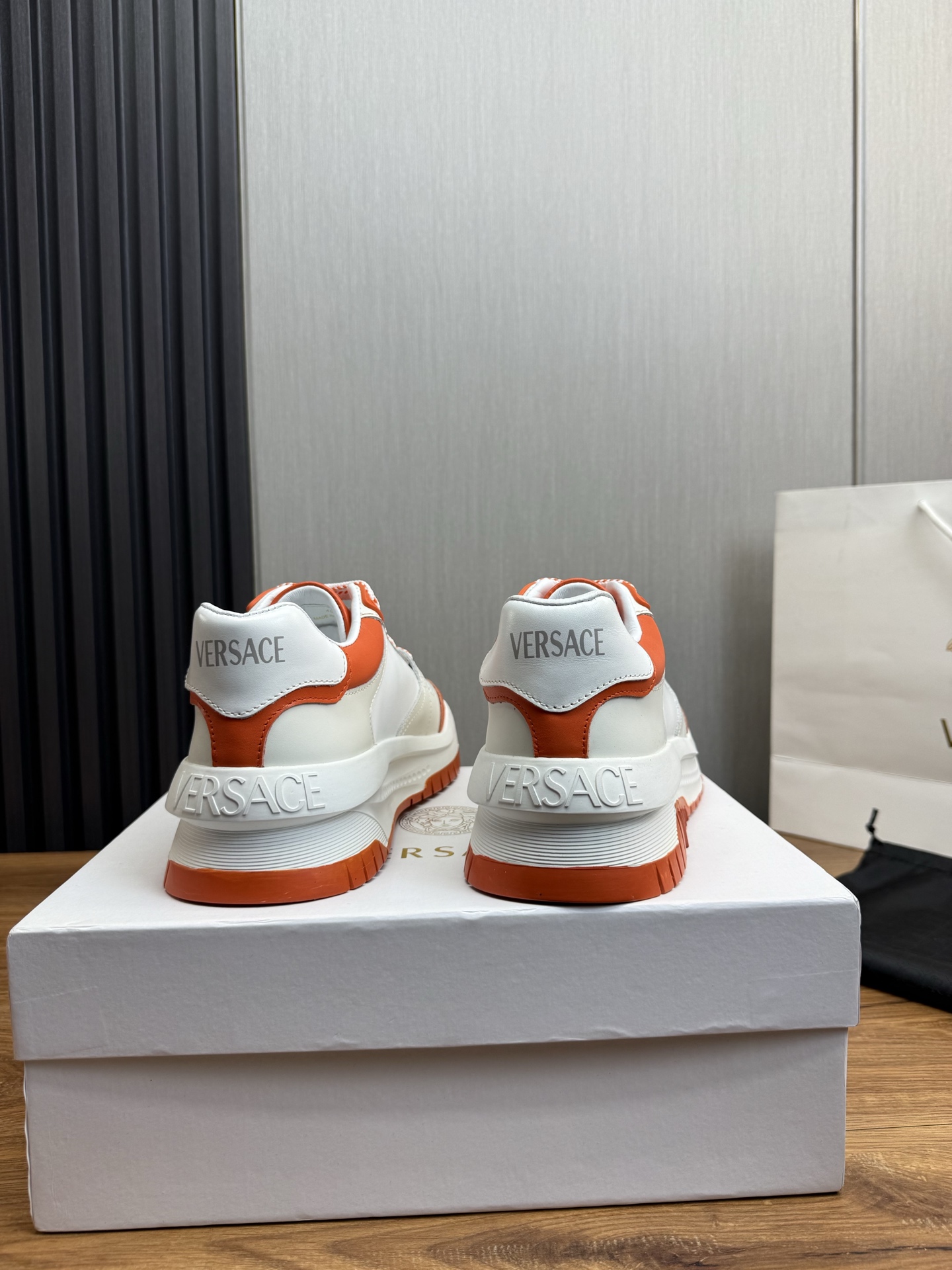 Versace Leather Casual Sneakers White-Orange