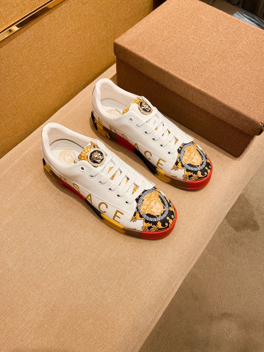 Versace Leather Low-Top Sneakers Multicolor
