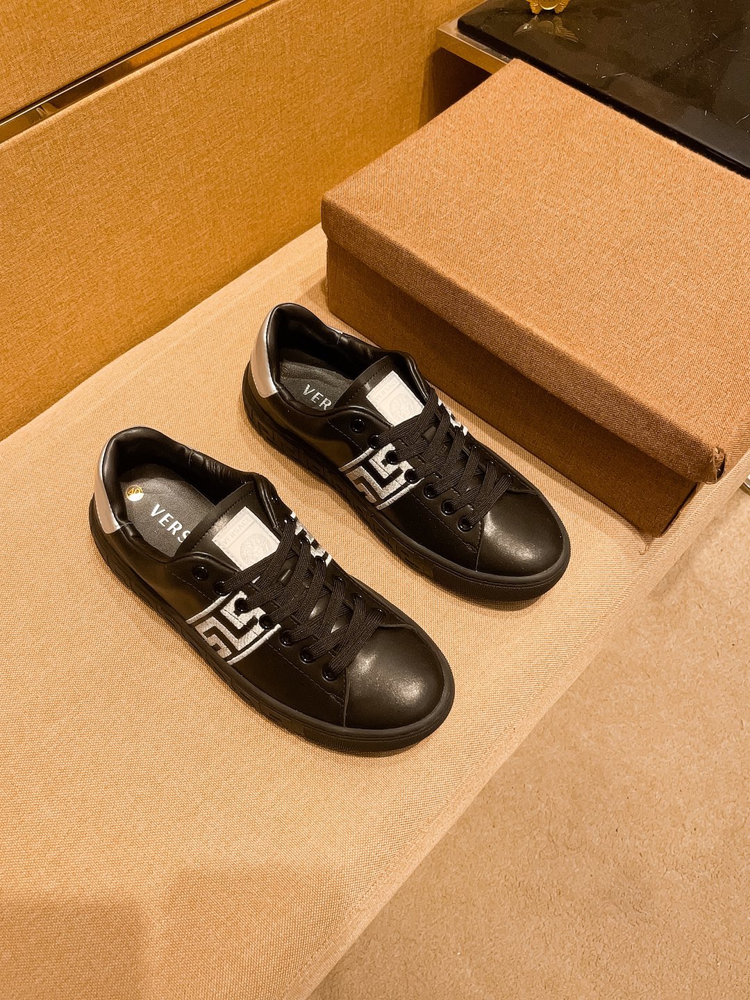 Versace Leather Low-Top Sneakers Black