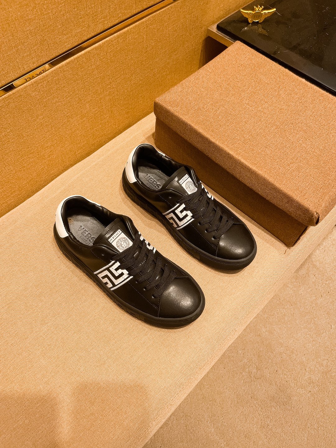Versace Greca Leather Sneakers Black/White
