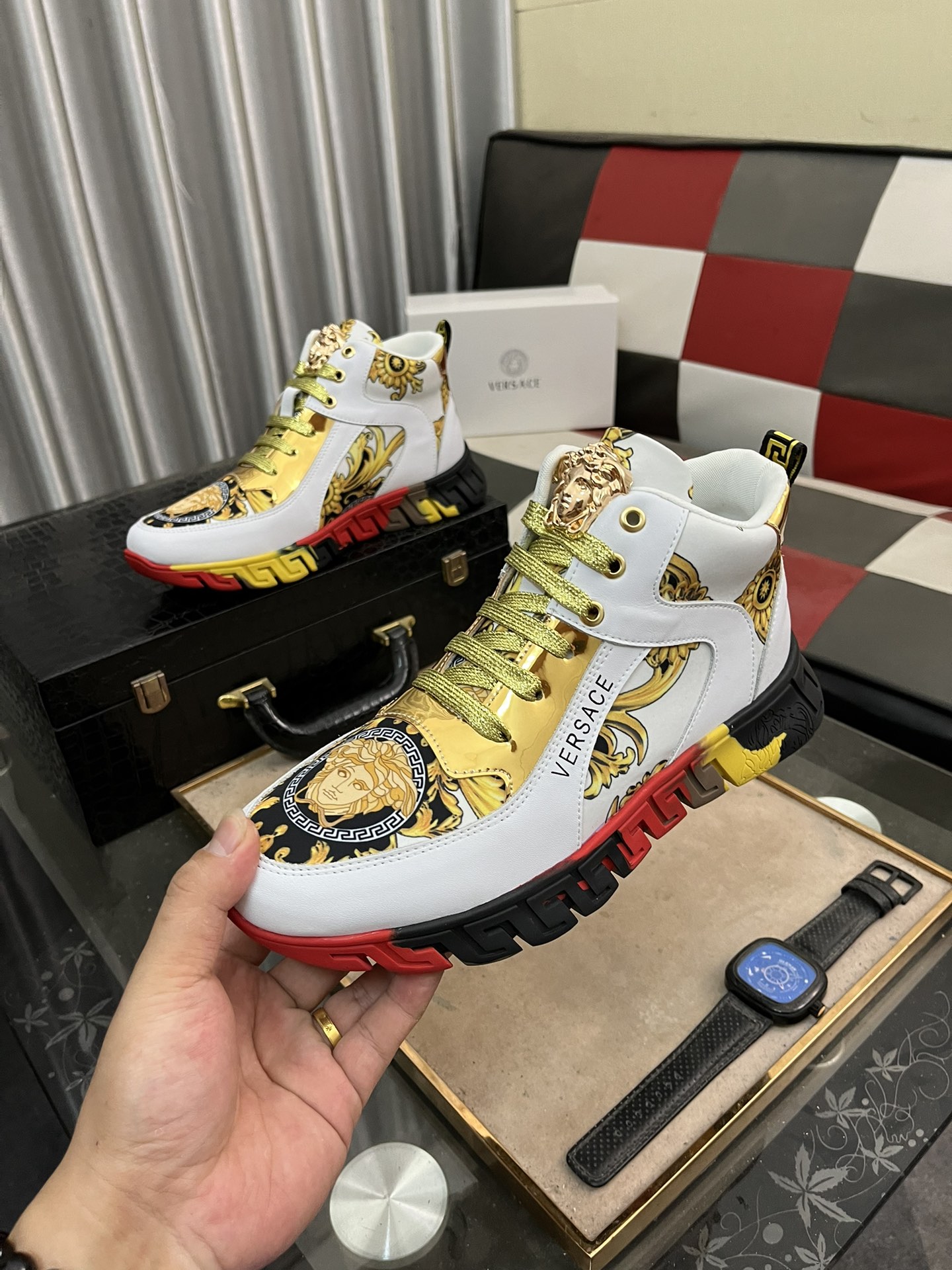 Versace Baroque High-Top Sneakers White/Gold