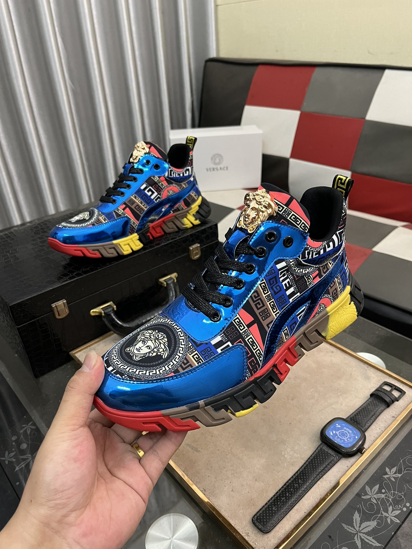 Versace Leather Chunky Sneakers Multicolor