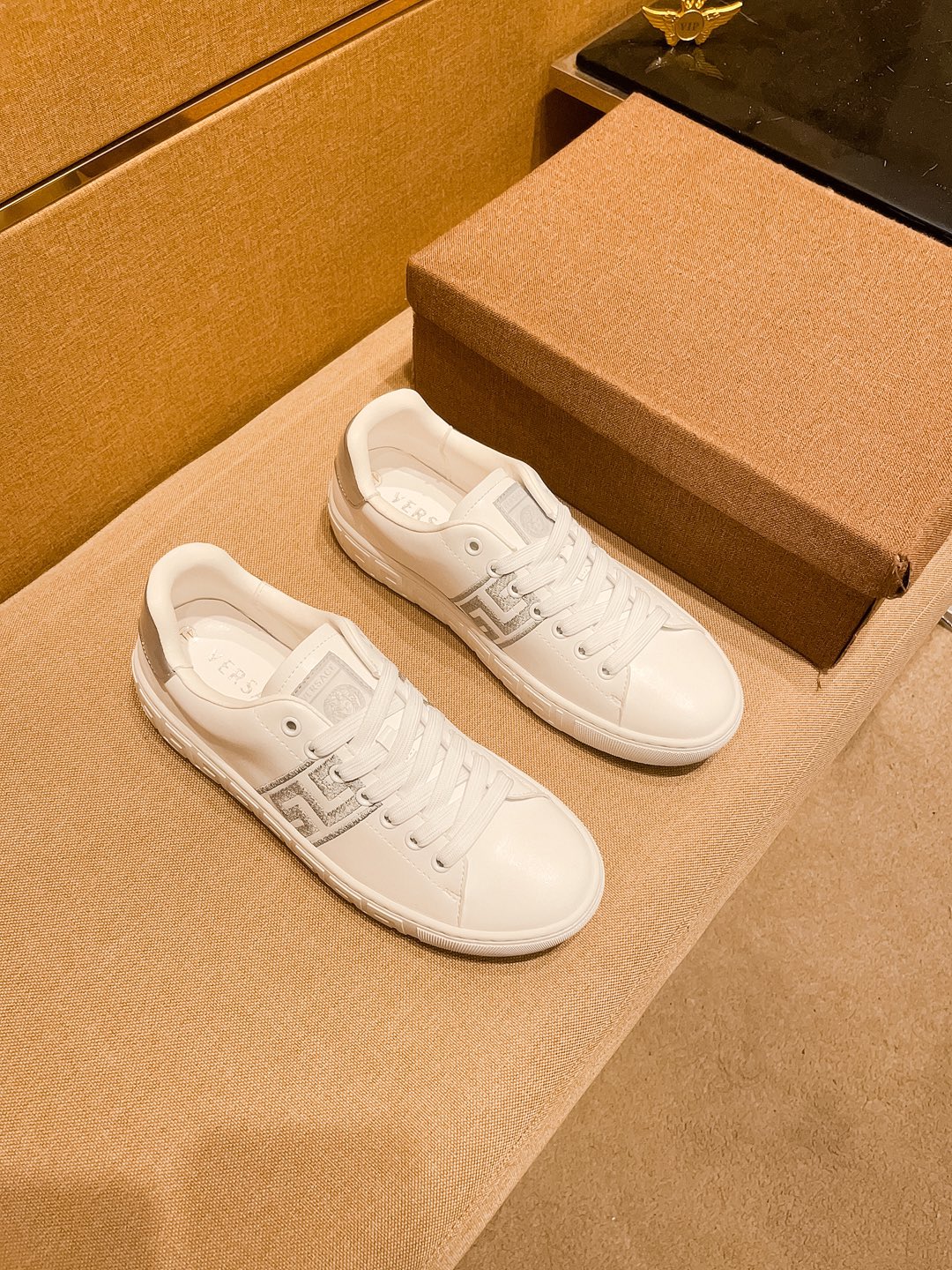 Versace Leather Low-Top Sneakers White/Silver
