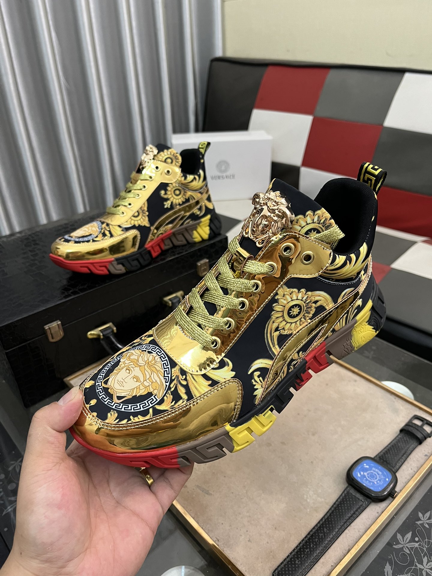 Versace Baroque Leather Sneakers Multicolor