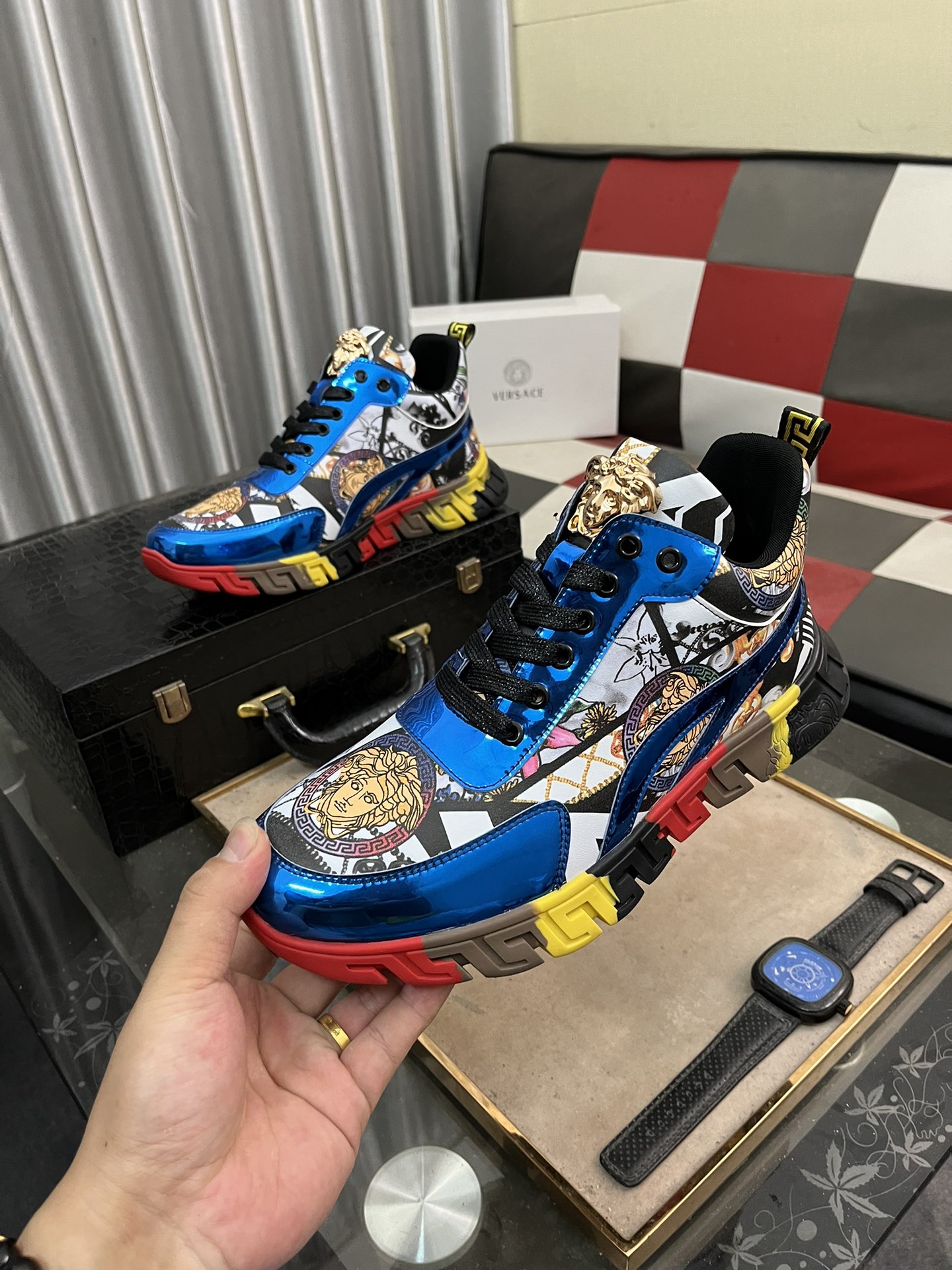 Versace Baroque Leather Sneakers Multi-Color