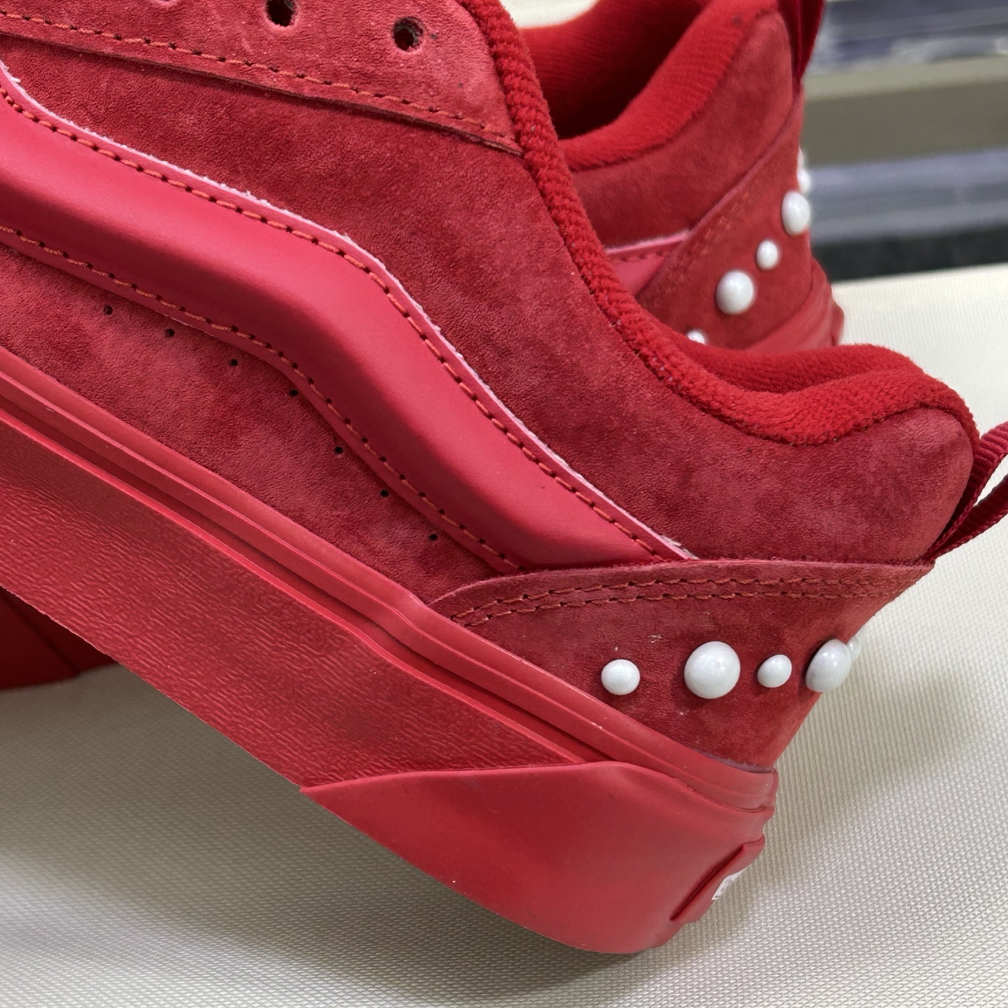 Vans Knu Skool Pearl Stud Low-Top Sneakers Red
