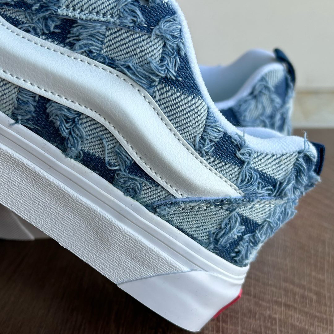 Vans Knu Skool Denim Patchwork Skate Shoes Blue