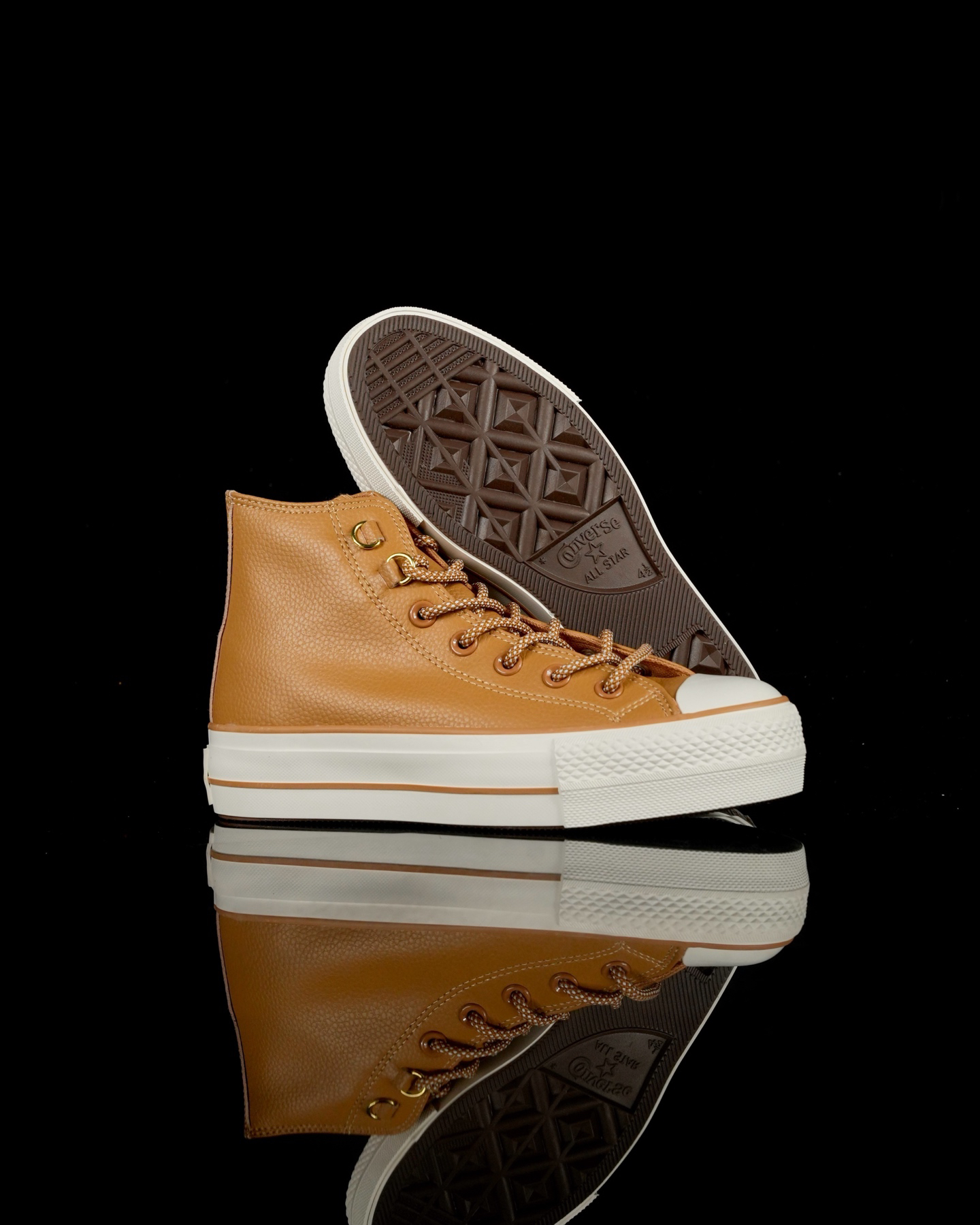 Converse All Star Lift Leather Platform Sneakers Brown