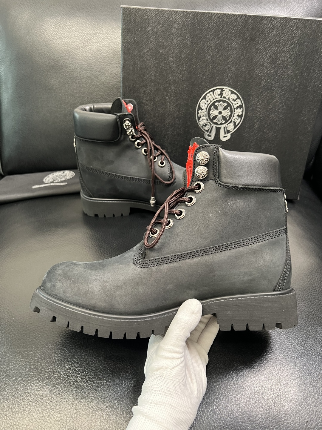Chrome Heart Cross Patch Leather Boots Black/Red