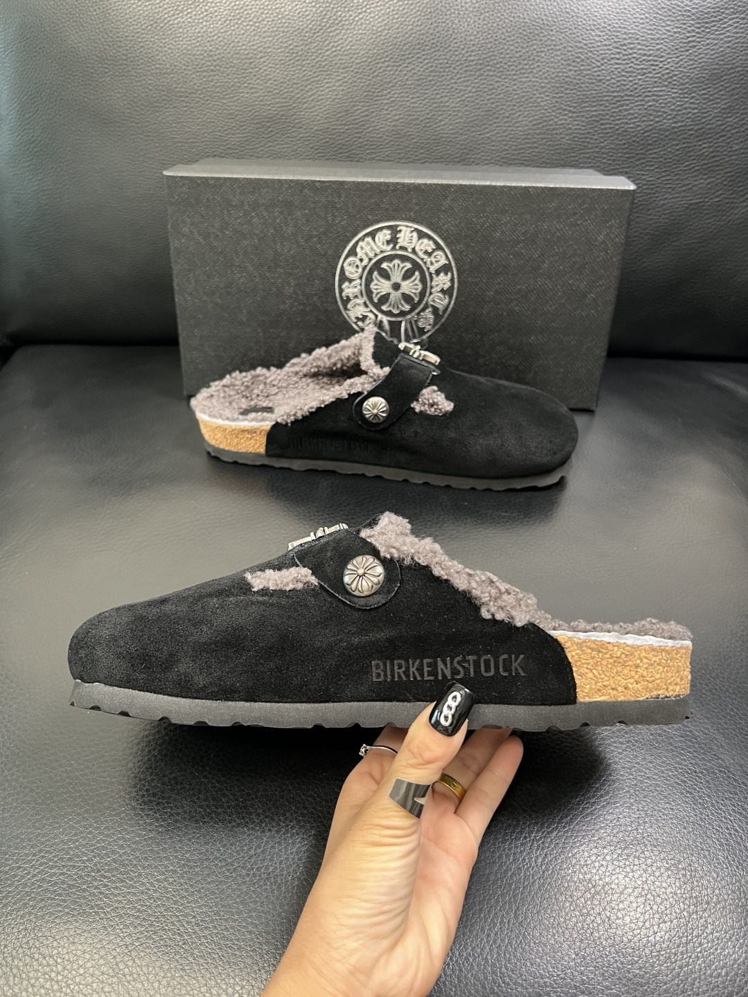 Chrome Heart Shearling Clogs Black