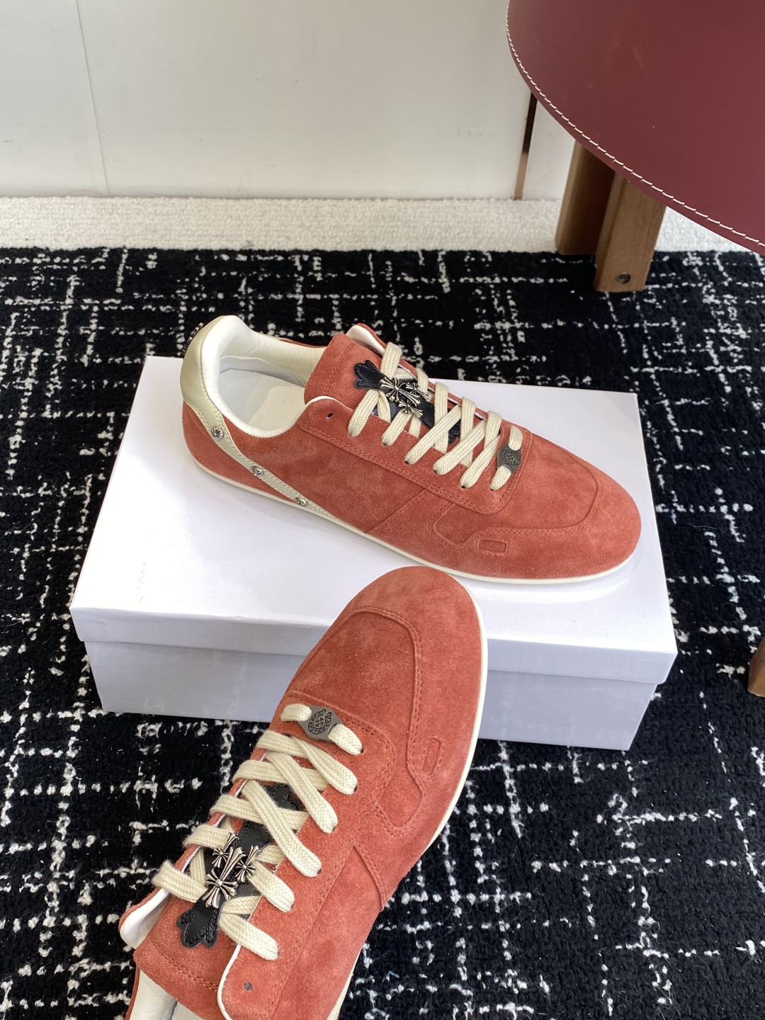 Rick Owens Suede Low Sneaker Red