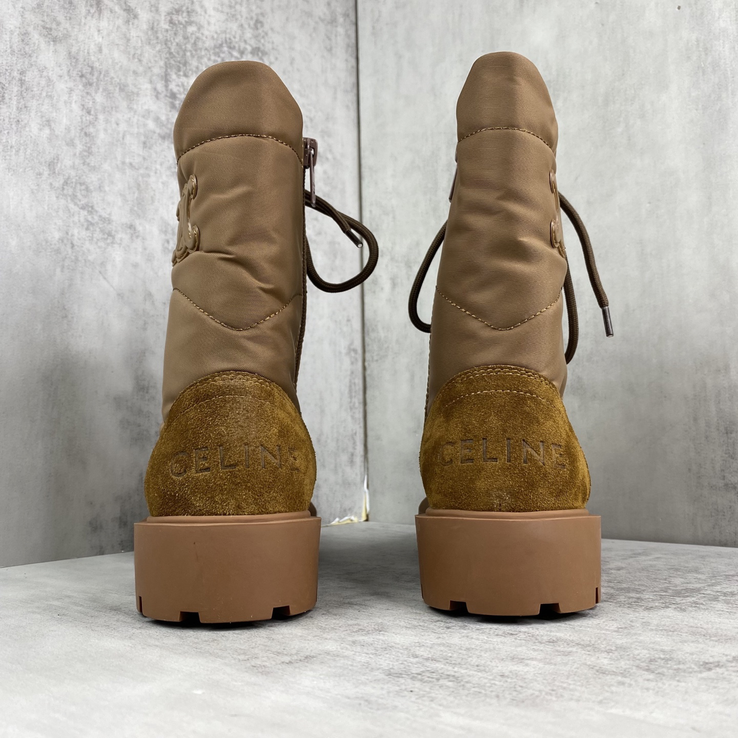Celine Retro Lace-Up Boots Brown
