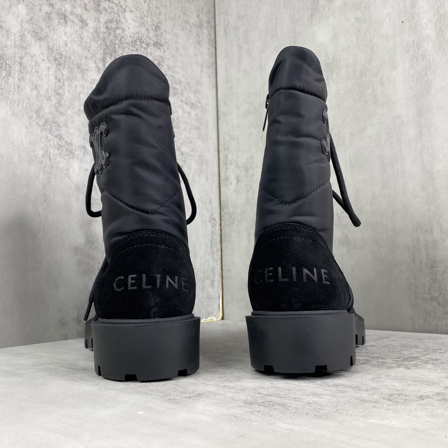 Celine Triomphe Lace-Up Boots Black