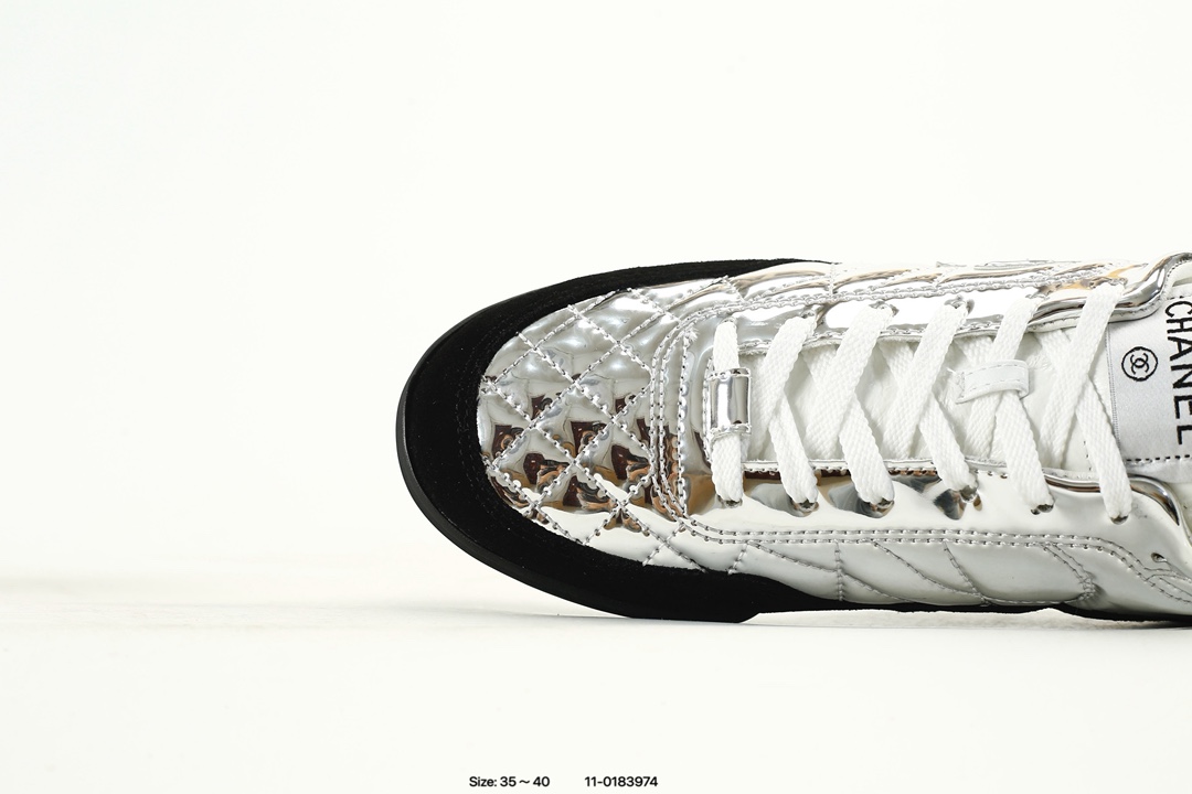 Chanel Quilted Low-Top Sneakers Silver/Black