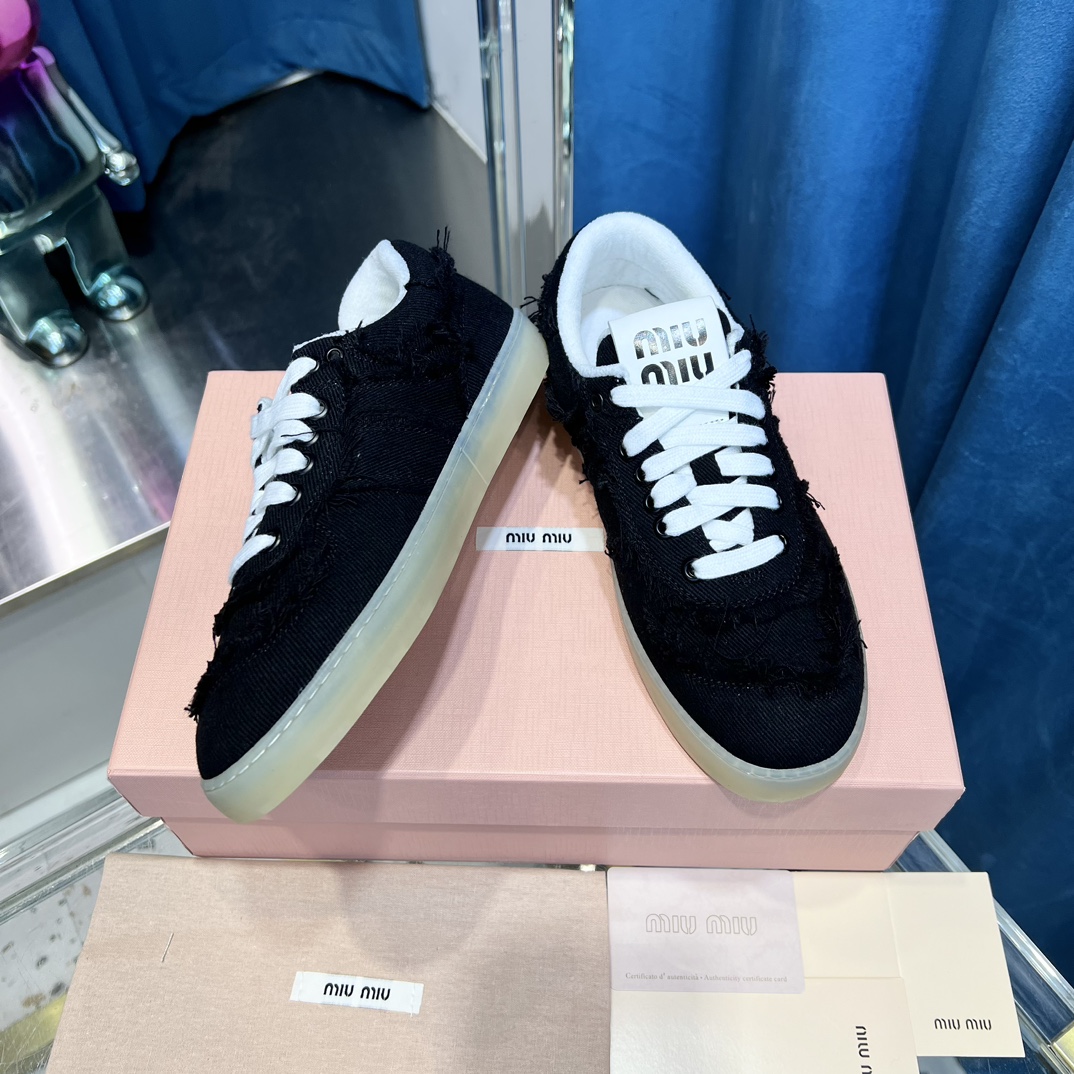 Miu Miu Distressed Fringe Sneakers Black