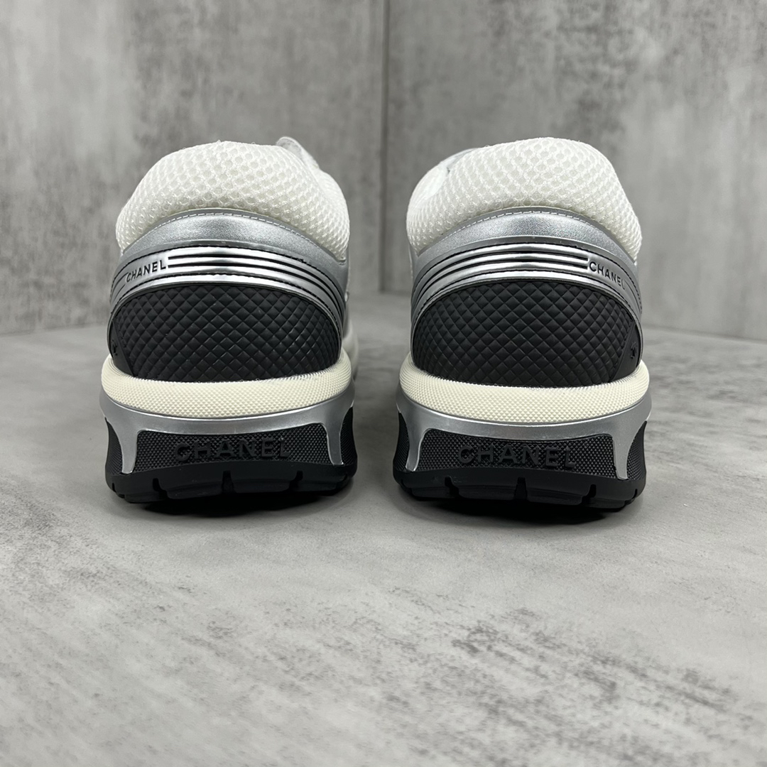 Chanel Mesh Leather Sneakers Silver