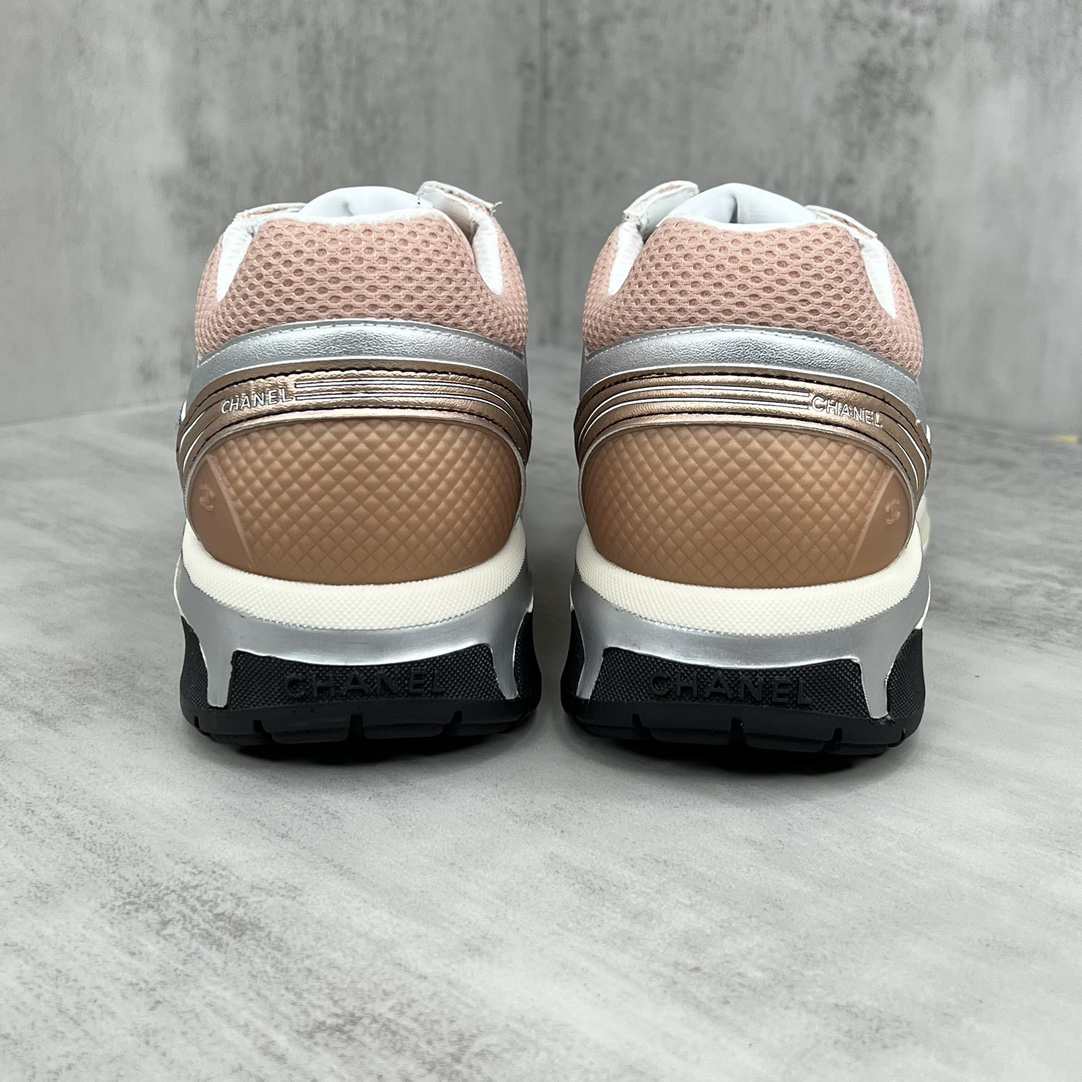 Chanel Mesh Leather Sneakers Silver Pink