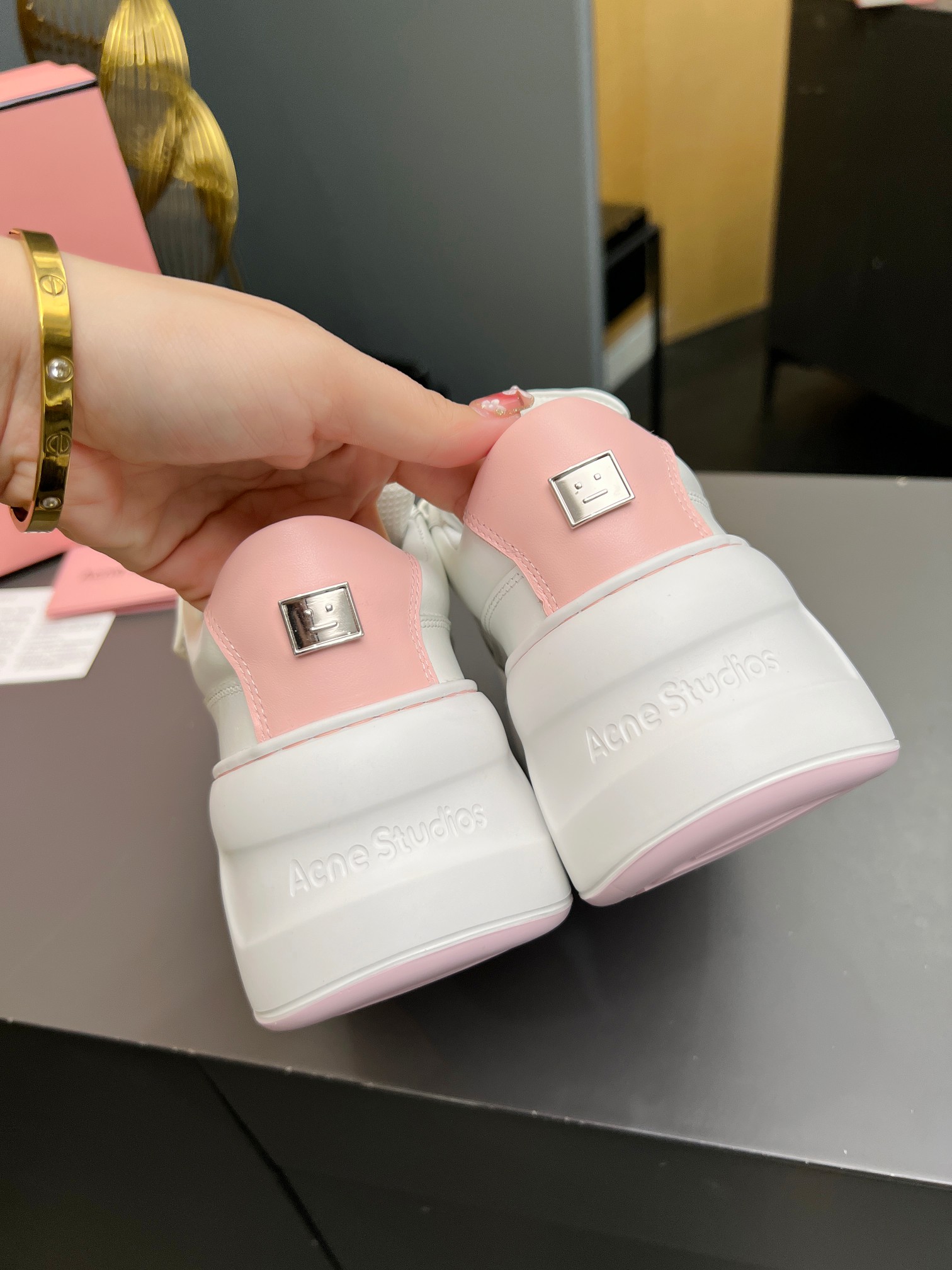 Acne Studios Velcro Platform Sneakers White Pink