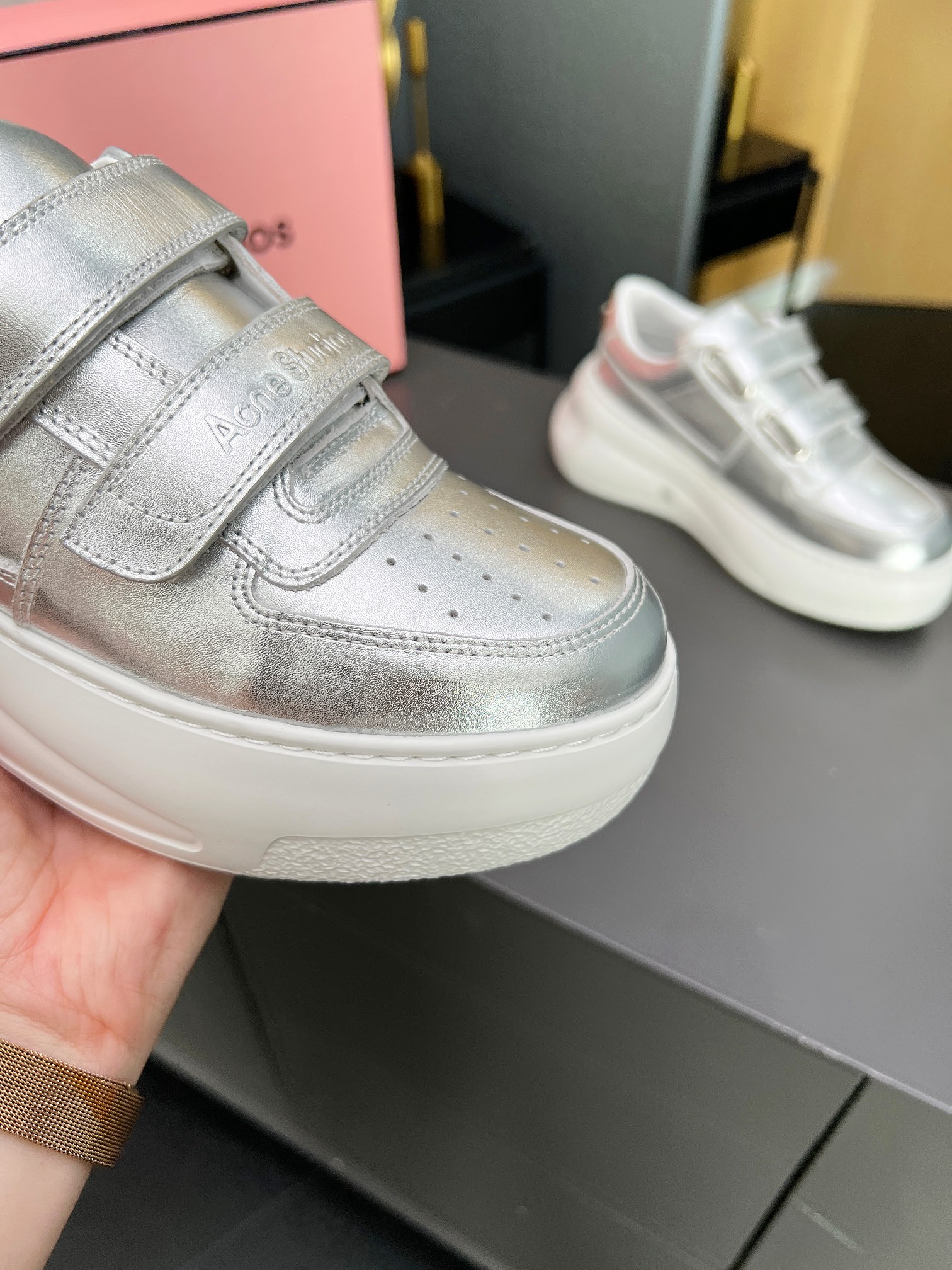 Acne Studios Velcro Platform Sneakers Silver