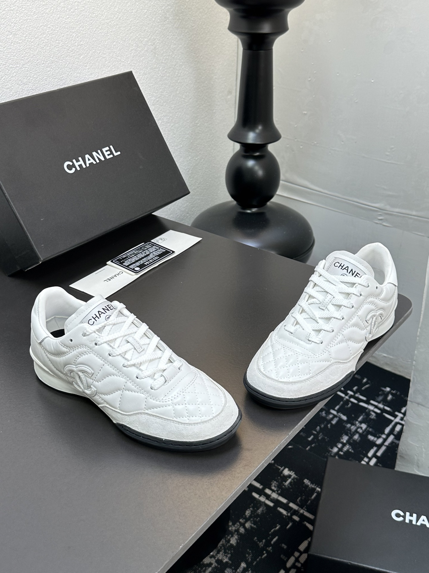 Chanel Quilted Lambskin Sneakers White