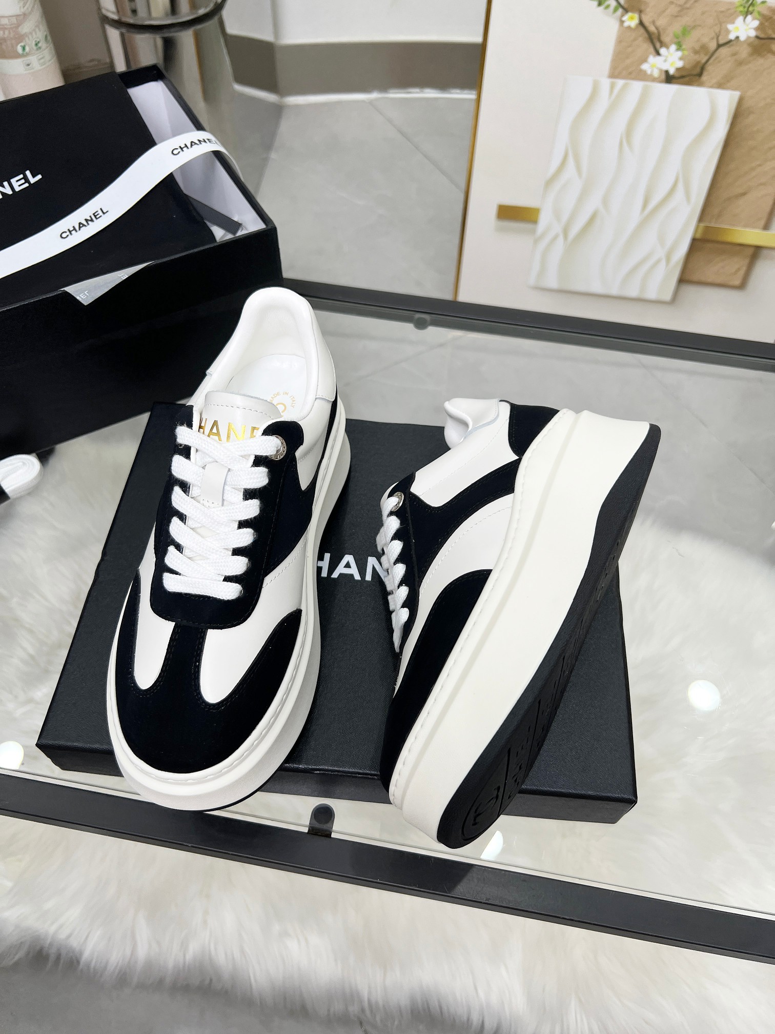 Chanel 25C Platform Sneakers Black/White