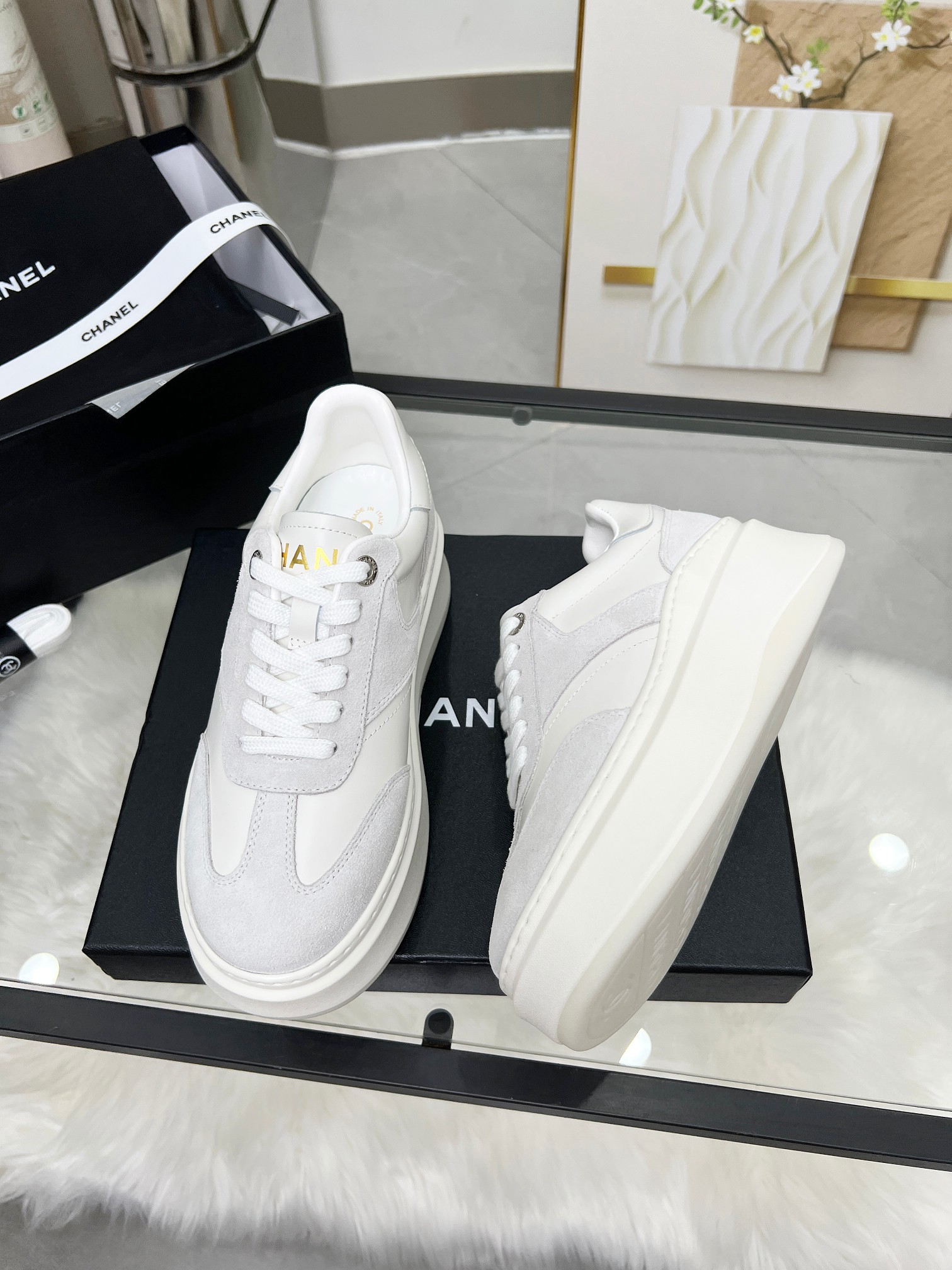 Chanel 25C Platform Sneakers White