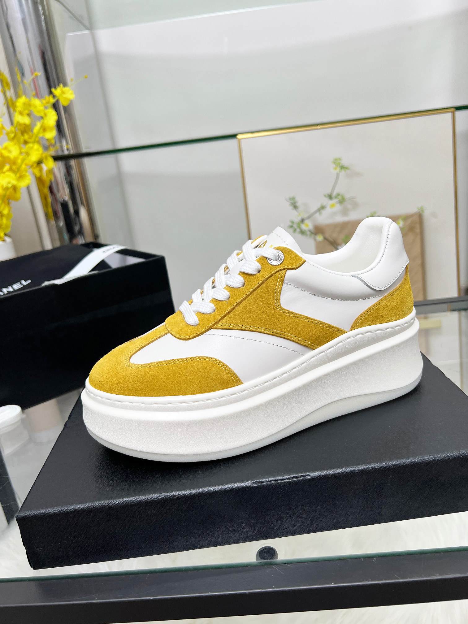 Chanel 25C Platform Sneakers White/Yellow