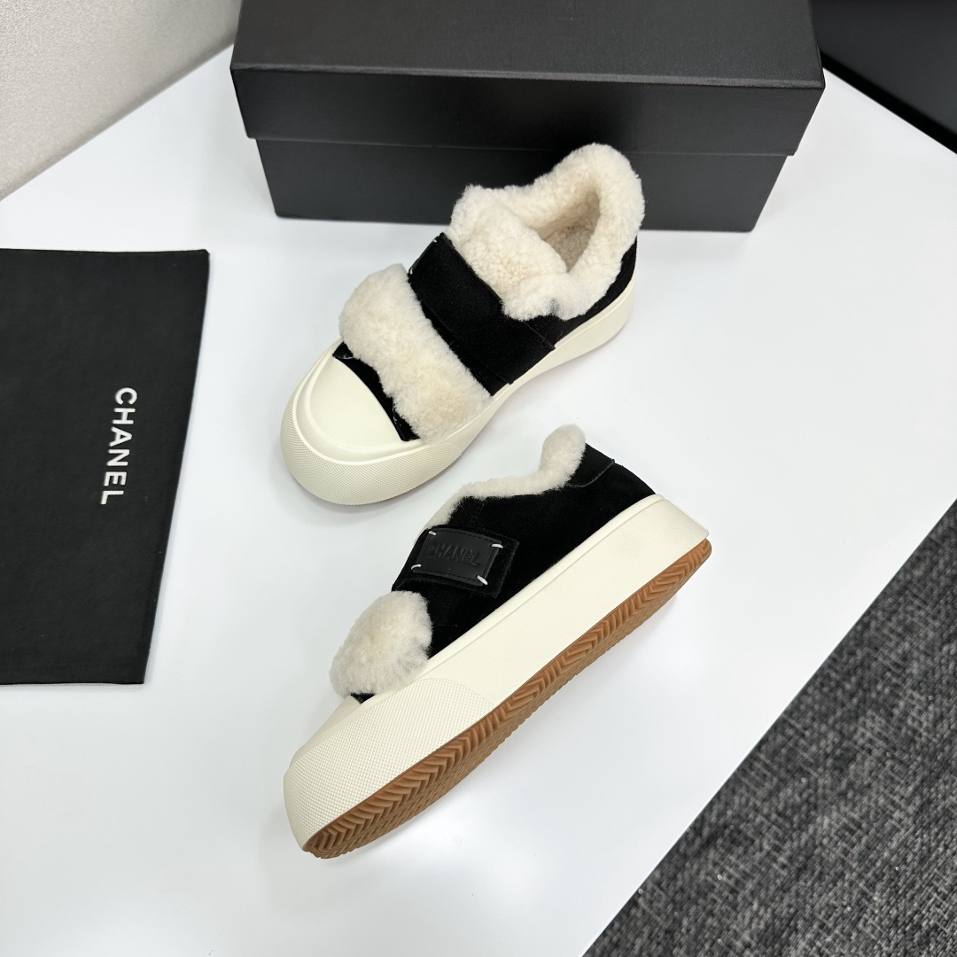 Chanel Panda Shearling Sneakers Black White