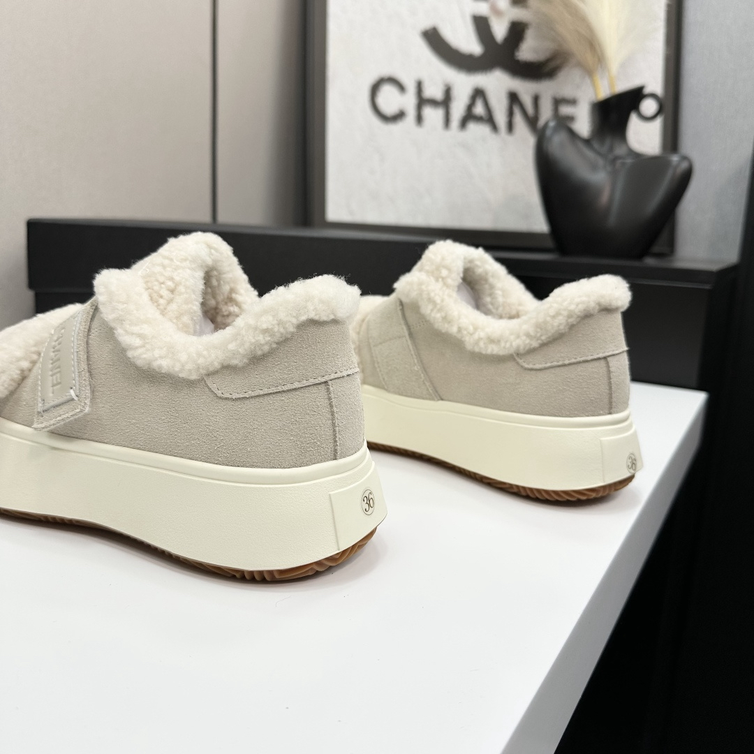 Chanel Shearling Strap Sneakers Beige