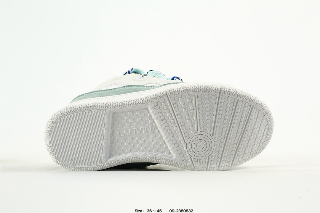 Lanvin Leather Curb Sneakers White Teal