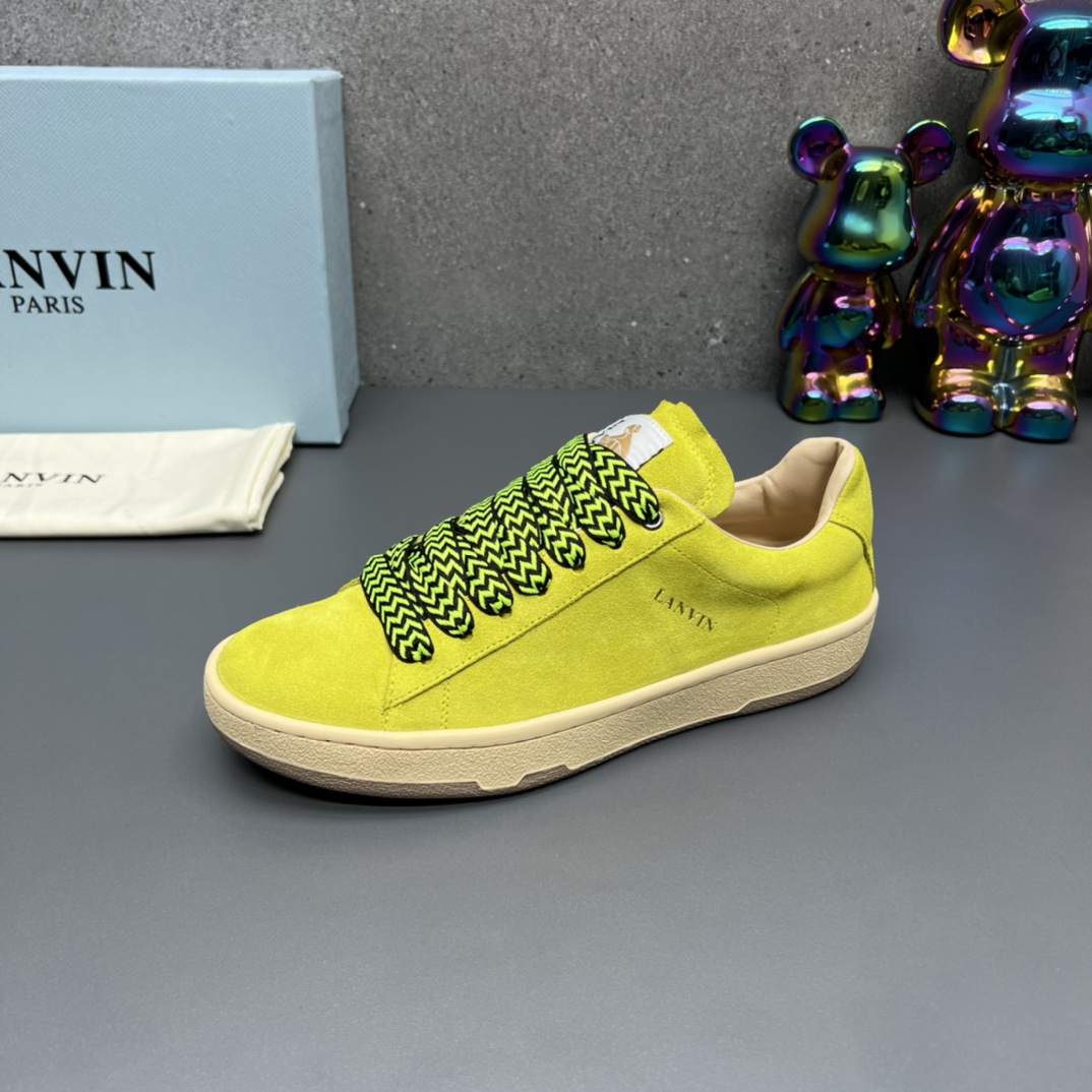 Lanvin Suede Lace-Up Sneakers Neon Yellow