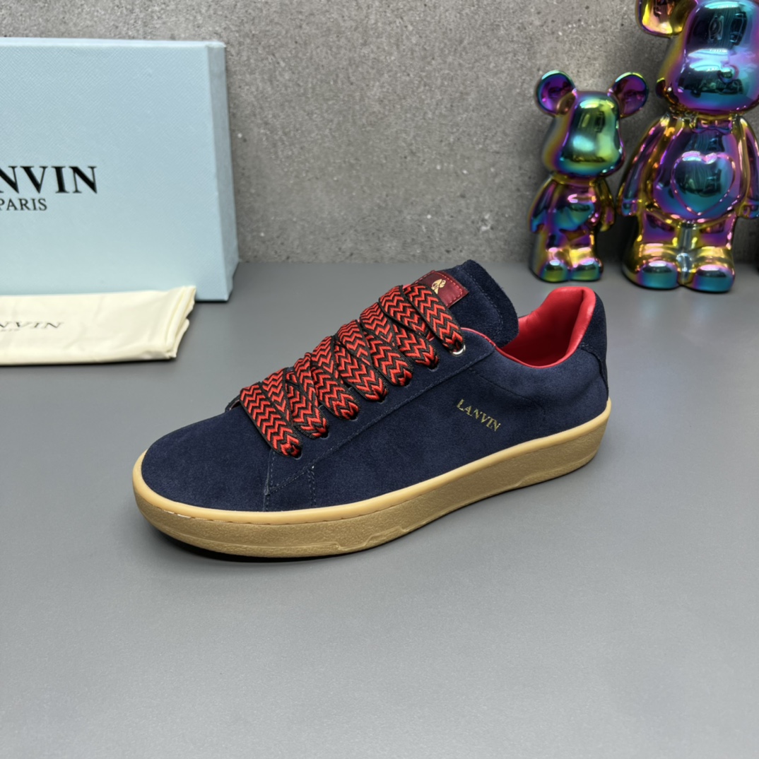 Lanvin Suede Low-Top Sneakers Navy
