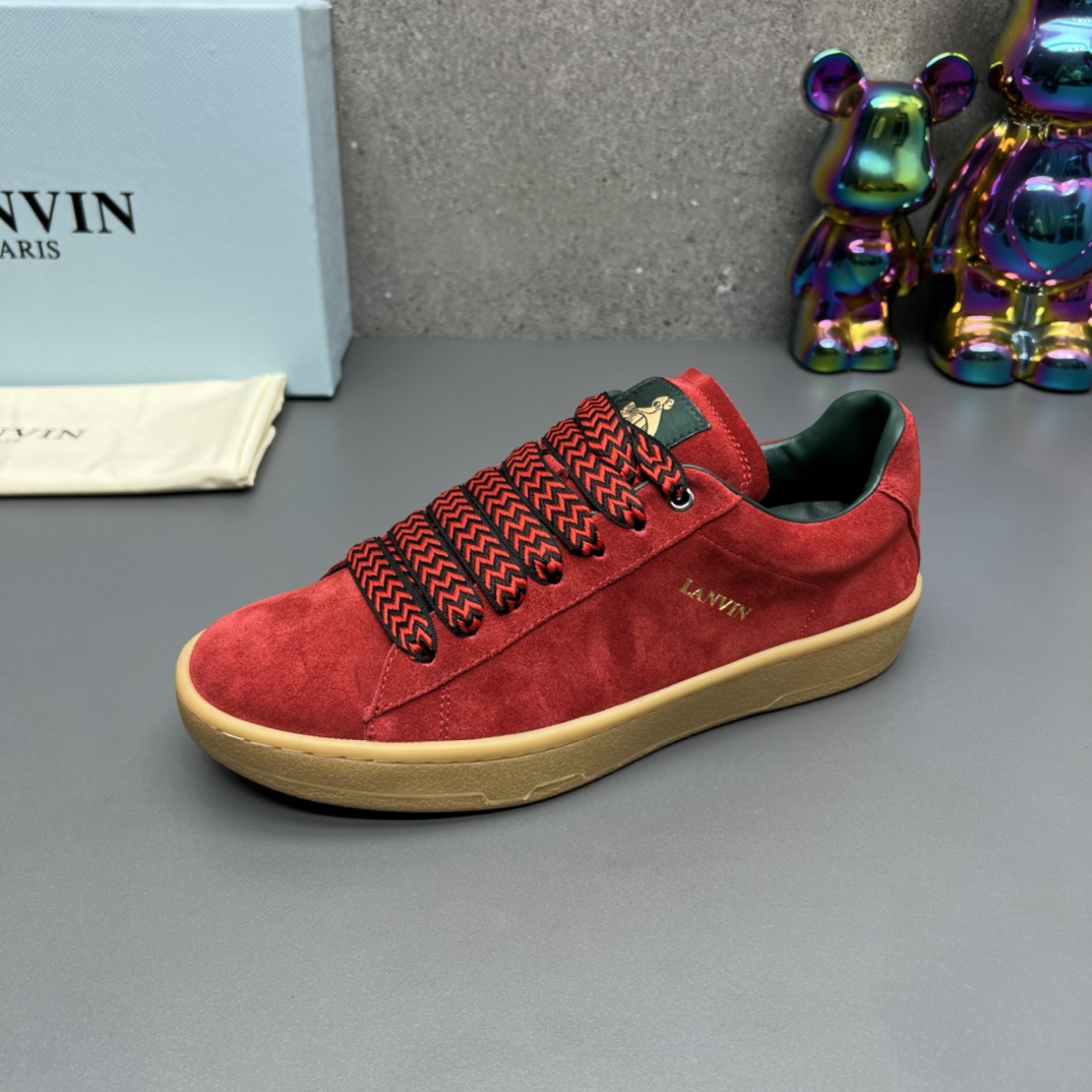 Lanvin Suede Lace-Up Sneakers Red