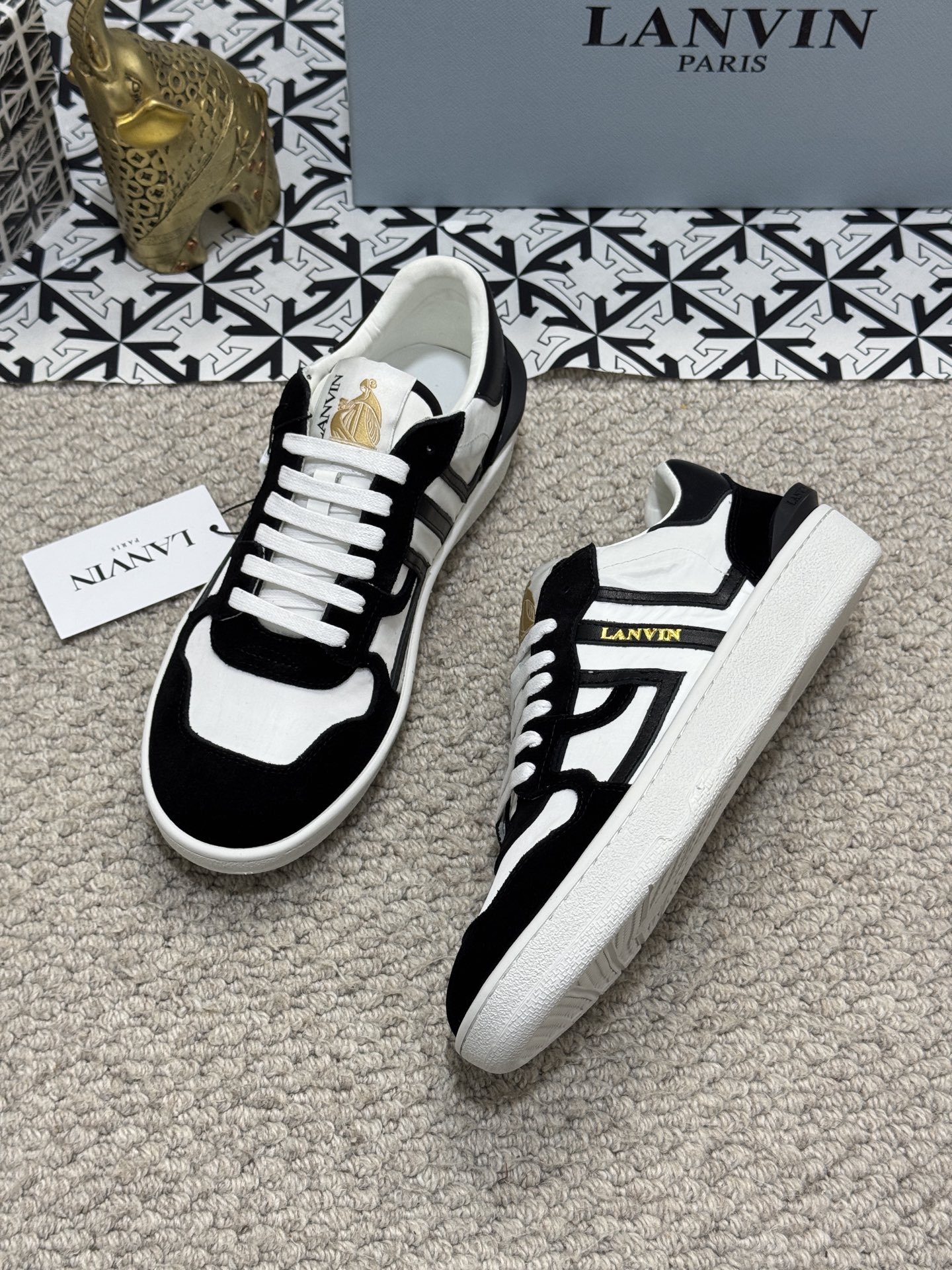 Lanvin Lace-Up Retro Sneakers Black/White