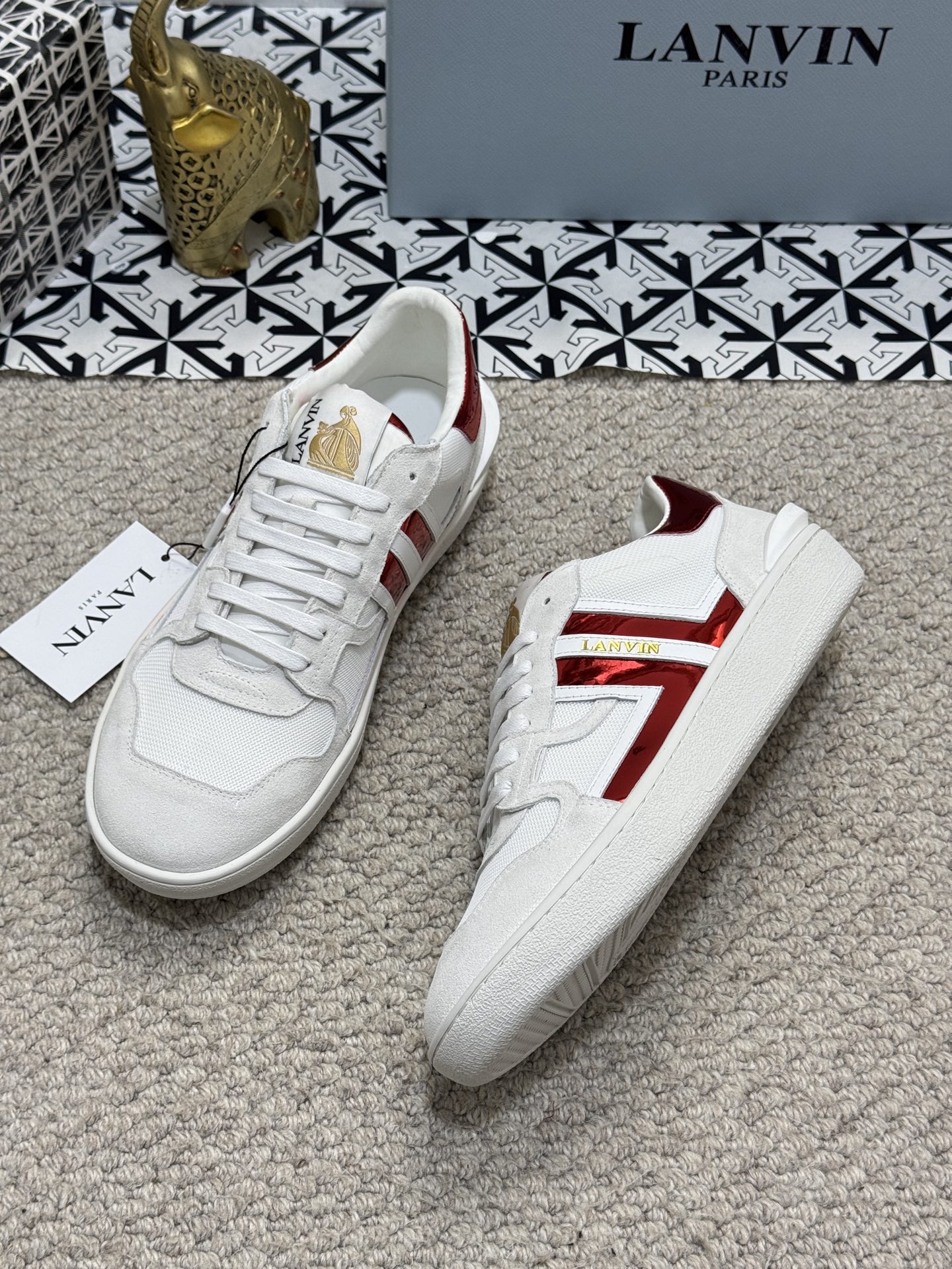 Lanvin Suede Panel Sneakers Red