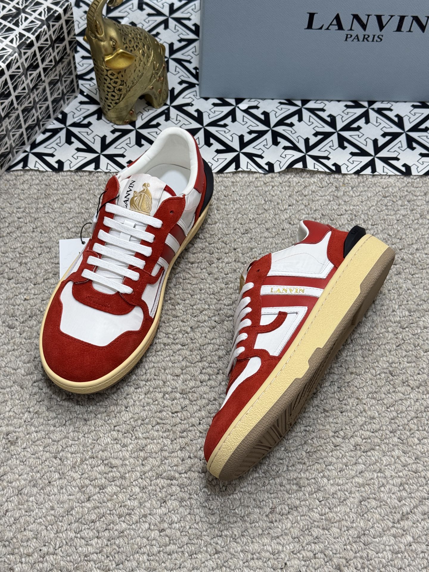 Lanvin Lace-Up Retro Sneakers Red/White
