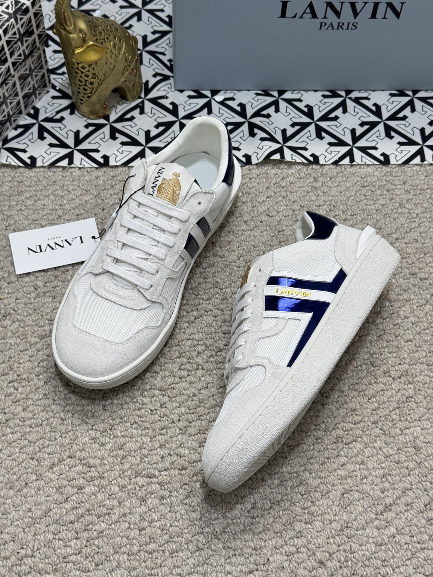 Lanvin Lace-Up Retro Sneakers White Navy