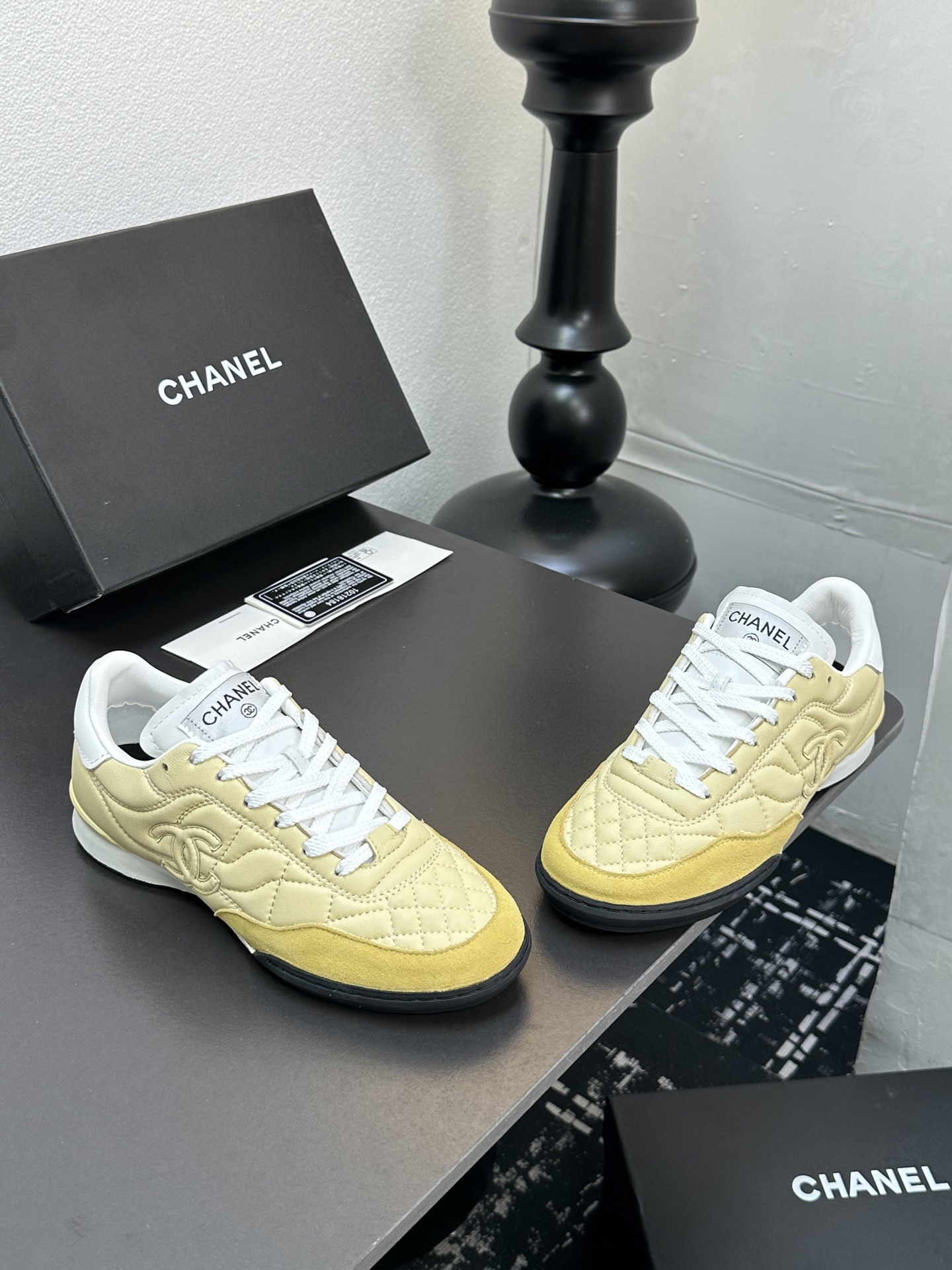 Chanel Quilted Leather Sneakers Beige