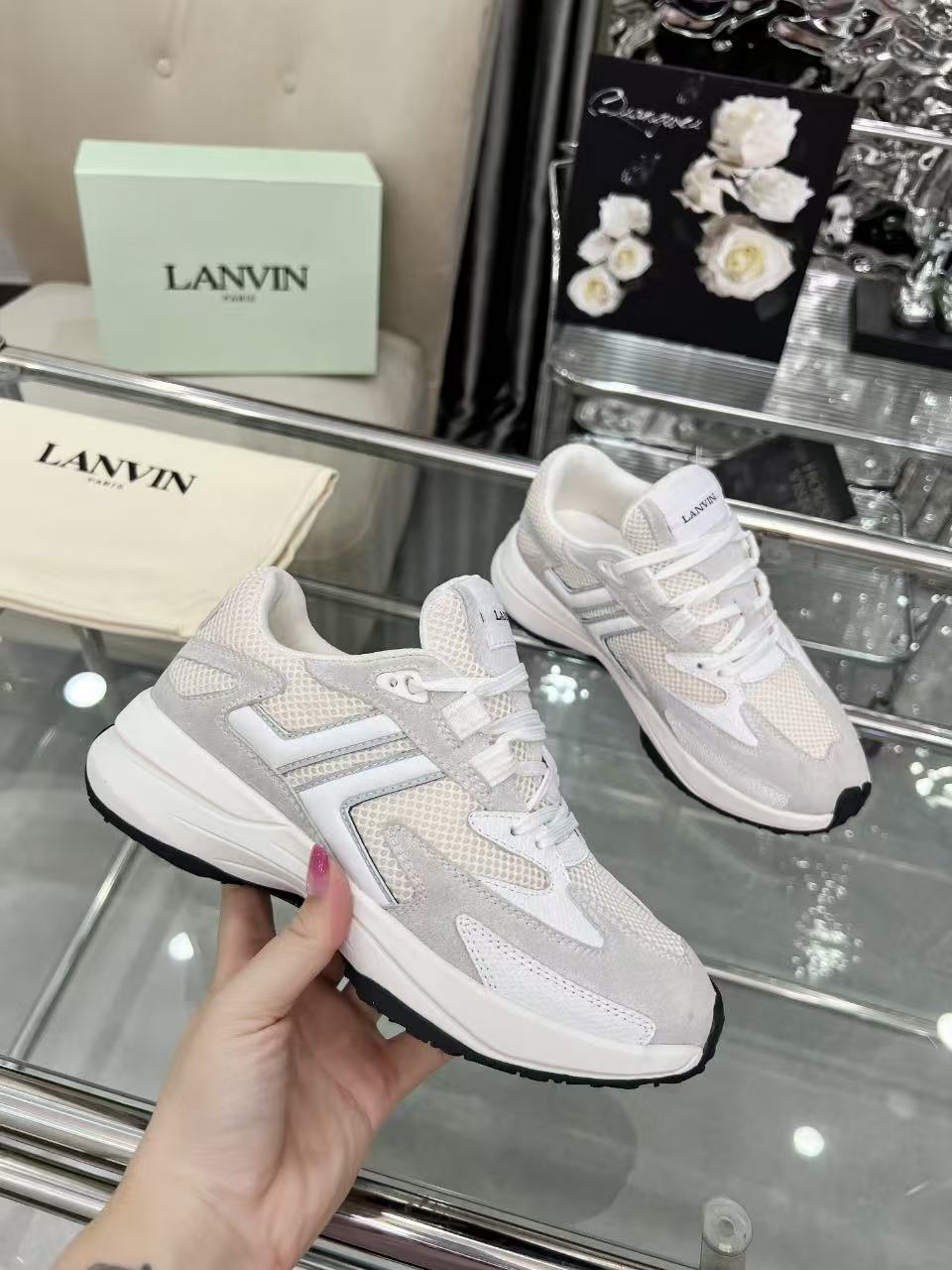 Lanvin Clay Mesh Runner Sneakers White