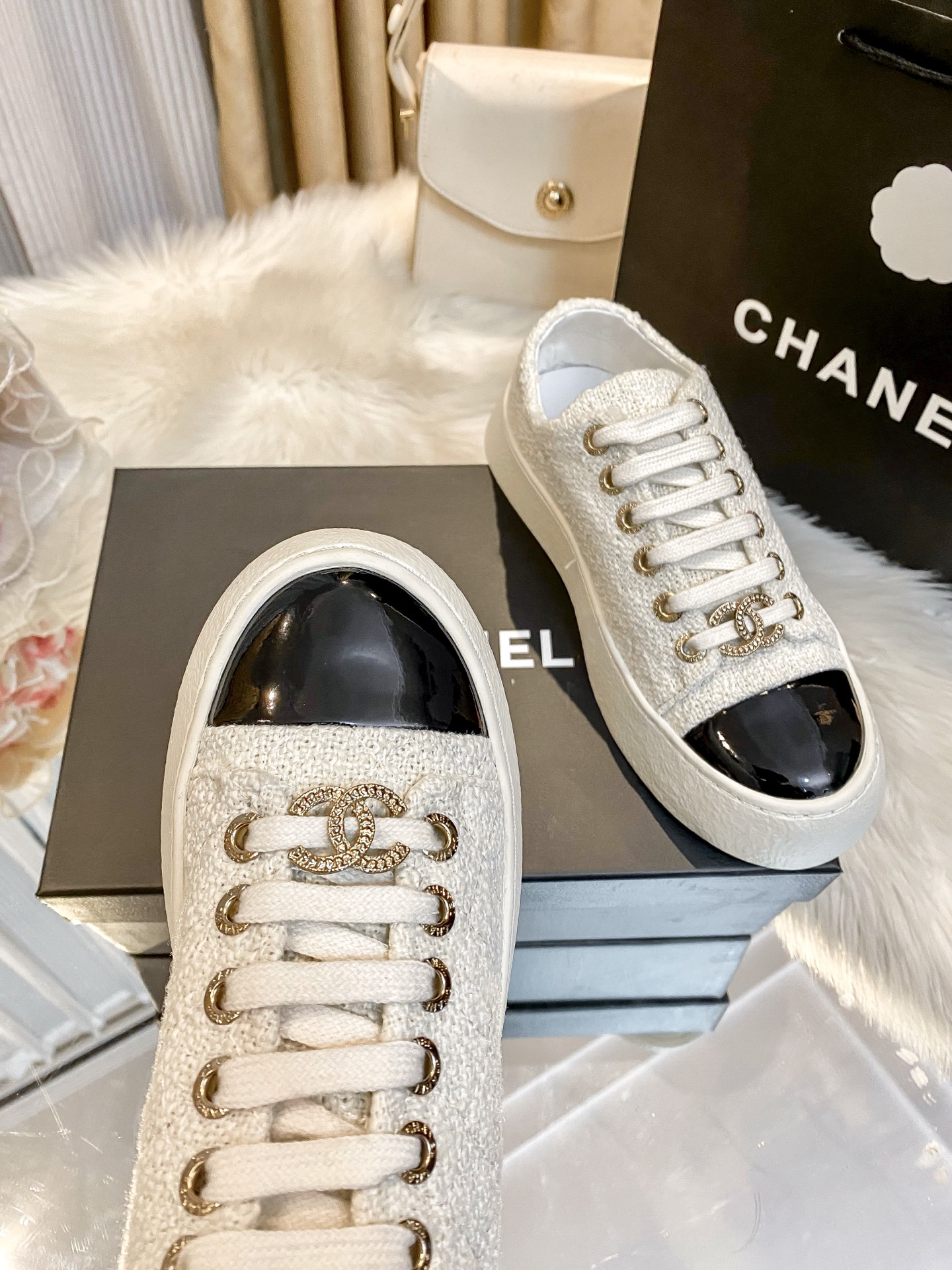 Chanel Tweed Platform Sneakers Black