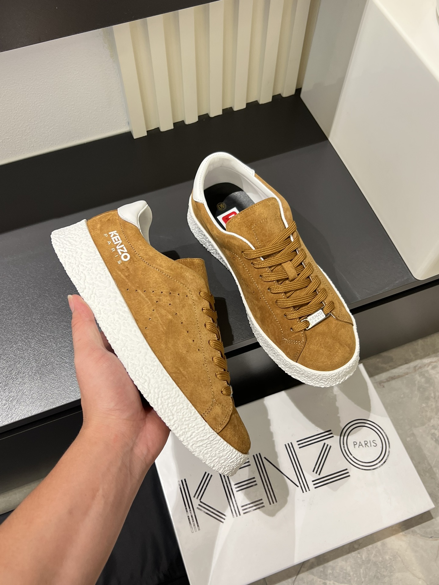 Kenzo Paris Suede Low-Top Sneakers Tan