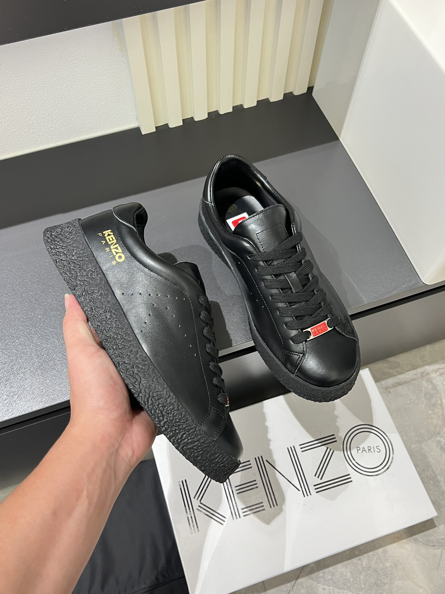 Kenzo Paris Laser Perforated Leather Sneakers Black