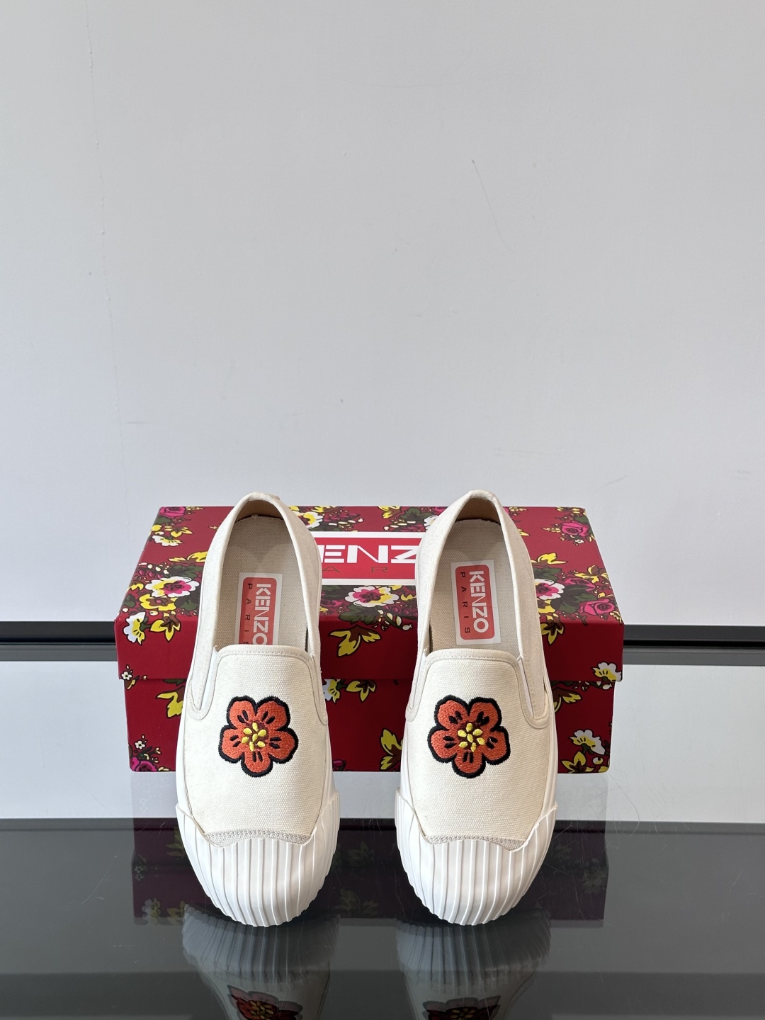 Kenzo Floral Canvas Slip-Ons Off-White