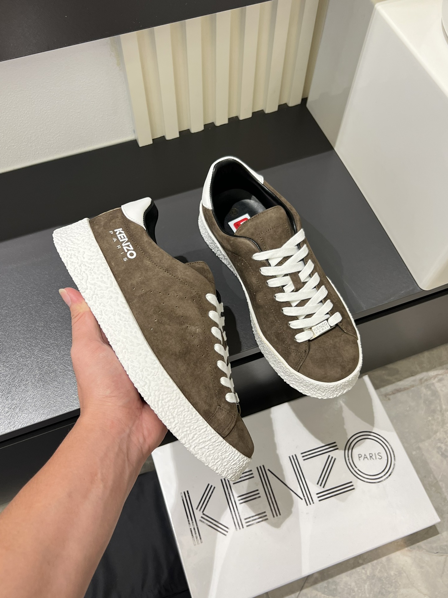 KENZO Suede Low-Top Sneakers Brown