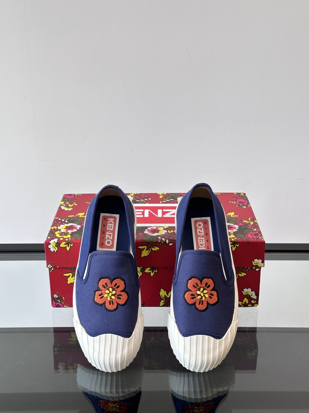 Kenzo Floral Slip-On Canvas Sneakers Navy