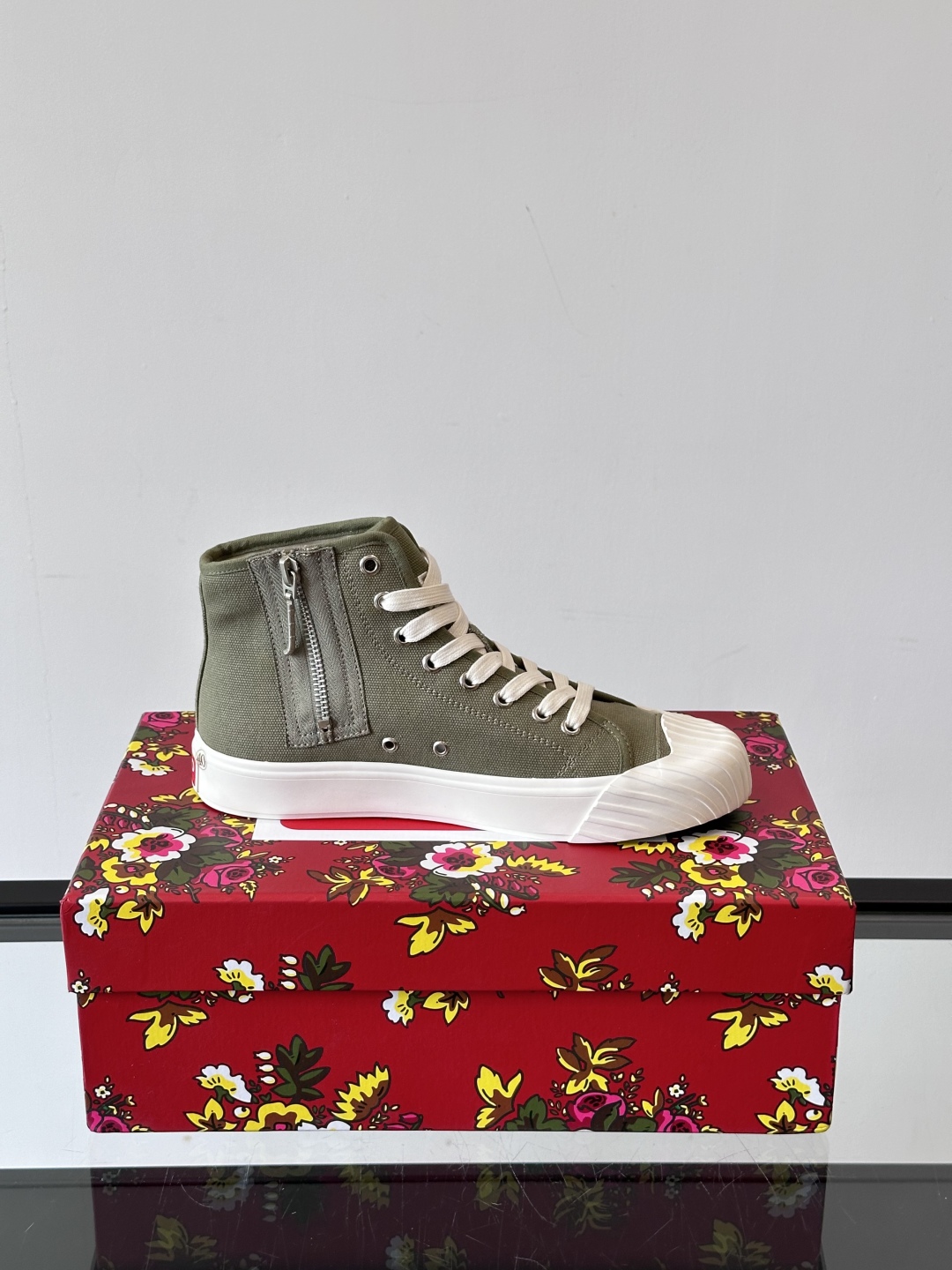 Kenzo Tiger Canvas High-Top Sneakers Olive