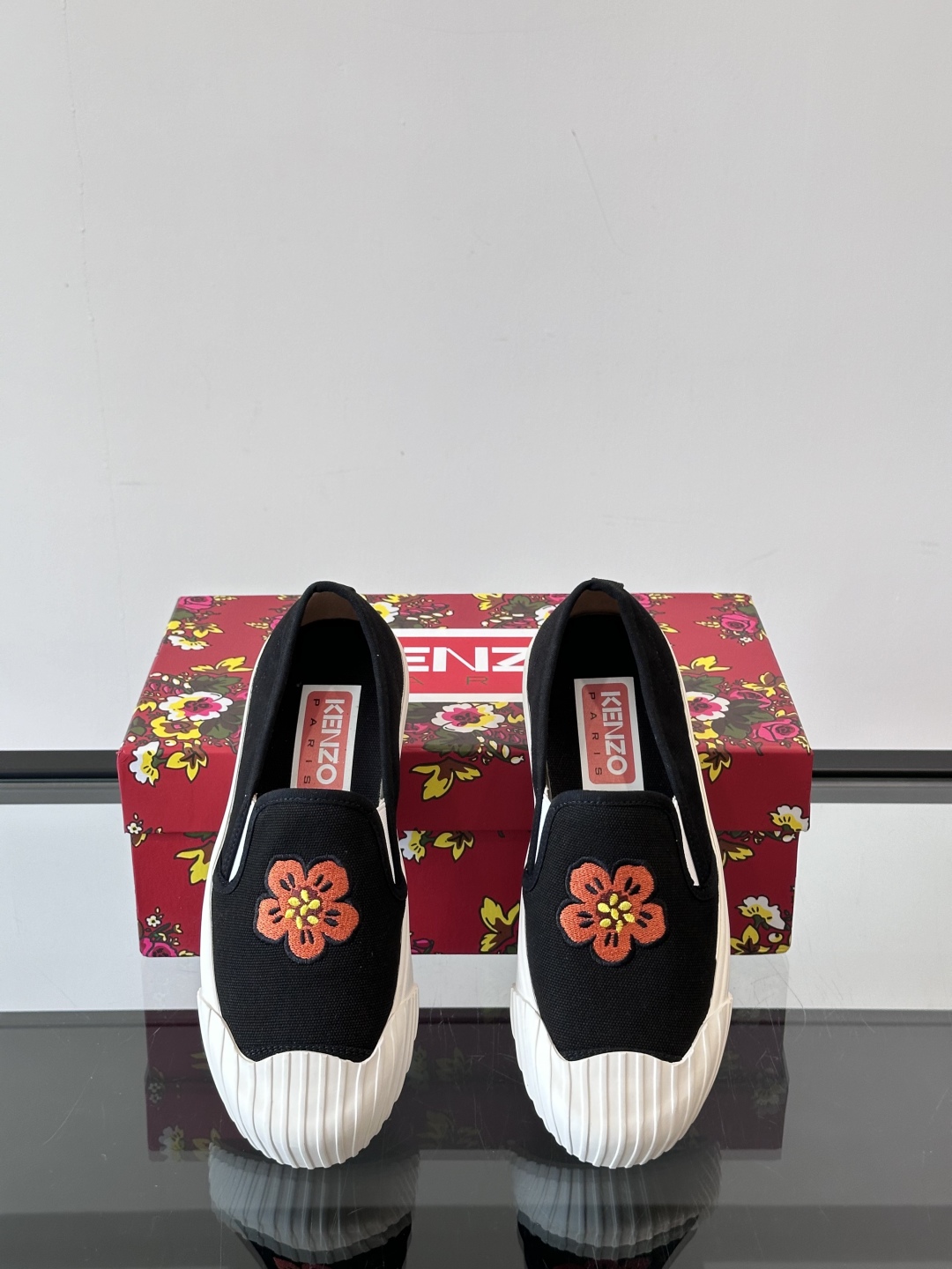 Kenzo Floral Canvas Slip-On Sneakers Black