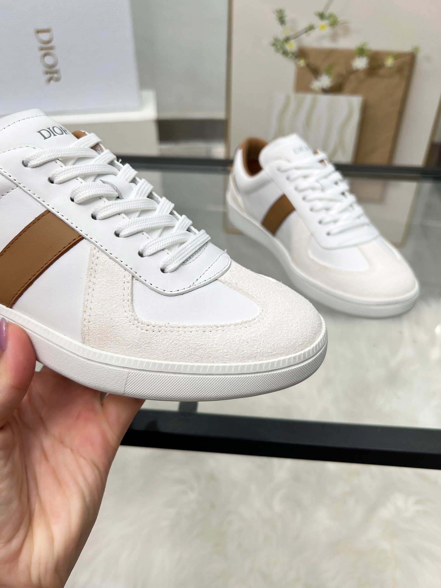 Dior B01 Trainer Sneakers White/Tan