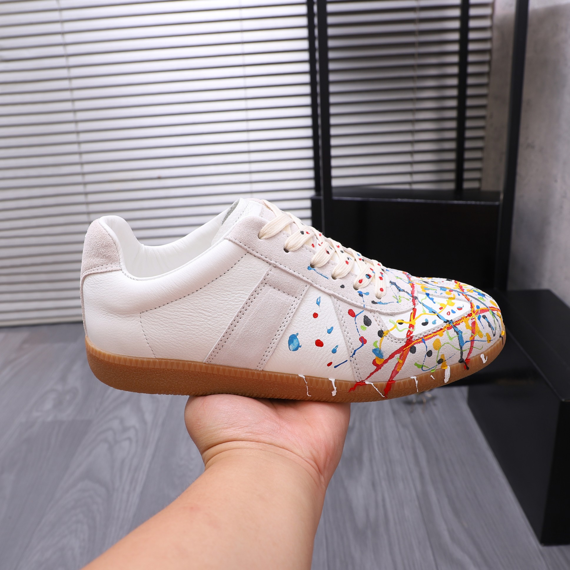 Maison Margiela Paint-Splatter Leather Sneakers Multicolor